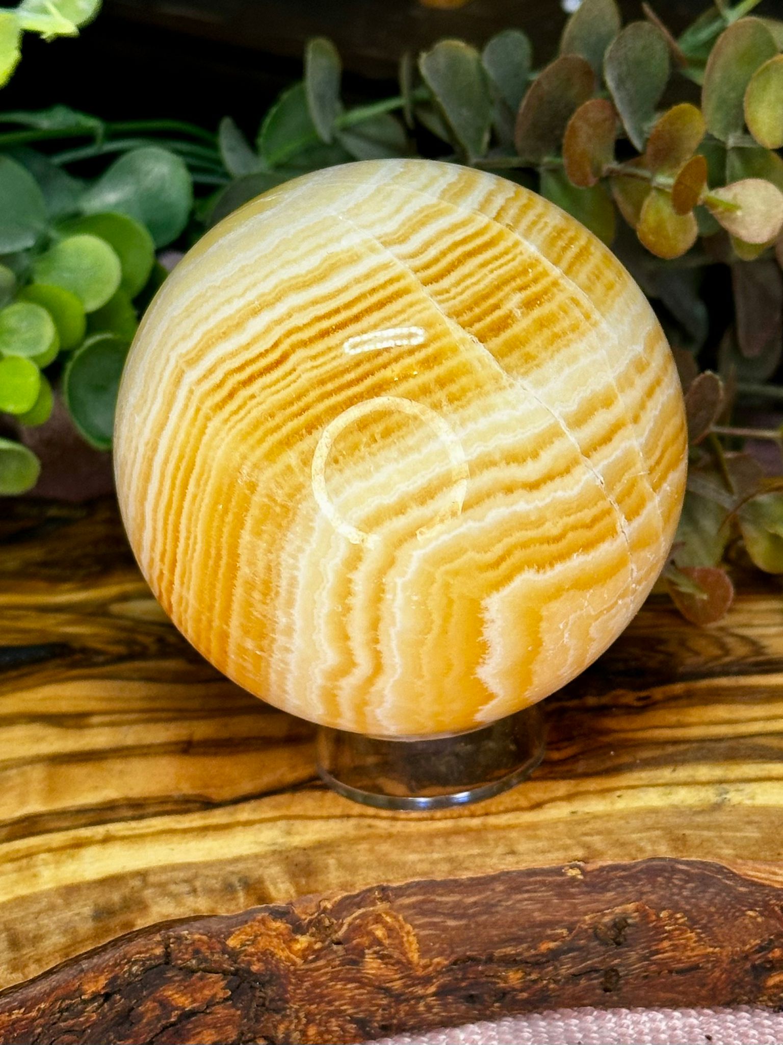 Large Banded Honey Calcite Sphere