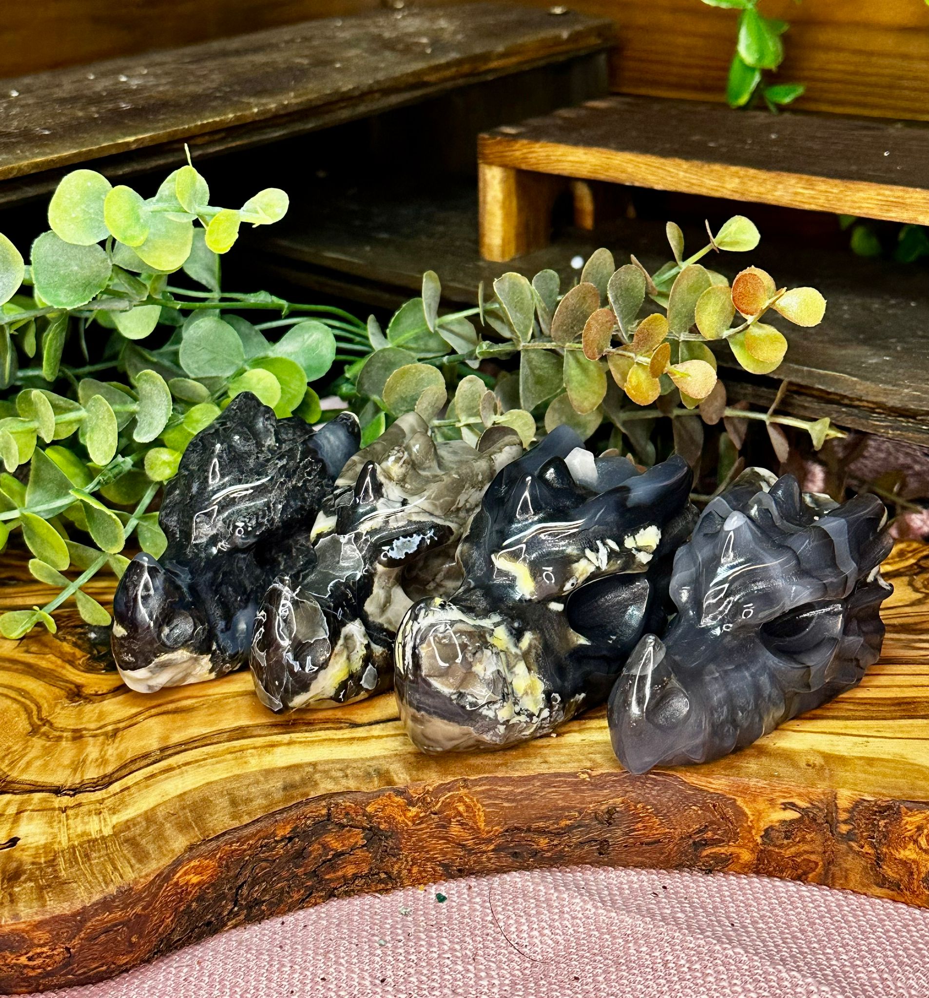 Volcano Agate Dragon Carvings – UV Reactive - Choose Your Crystal