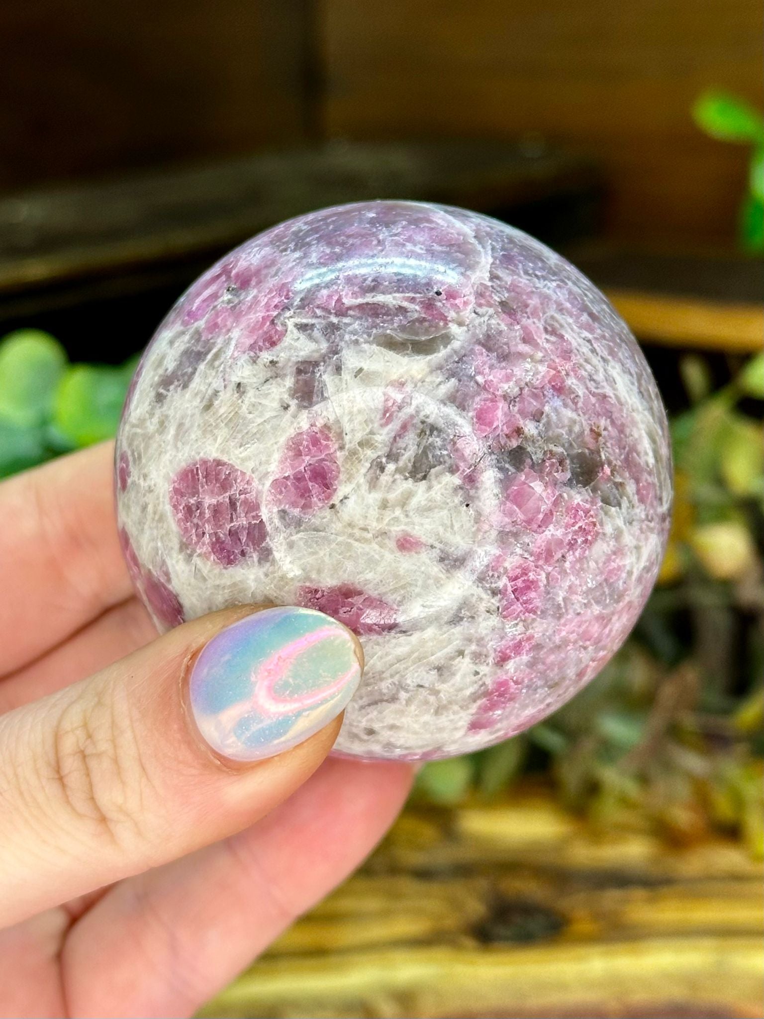 Pink Tourmaline in Smoky Quartz Sphere