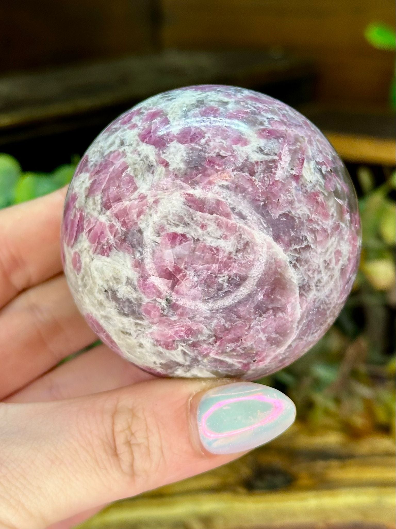 Pink Tourmaline in Smoky Quartz Sphere