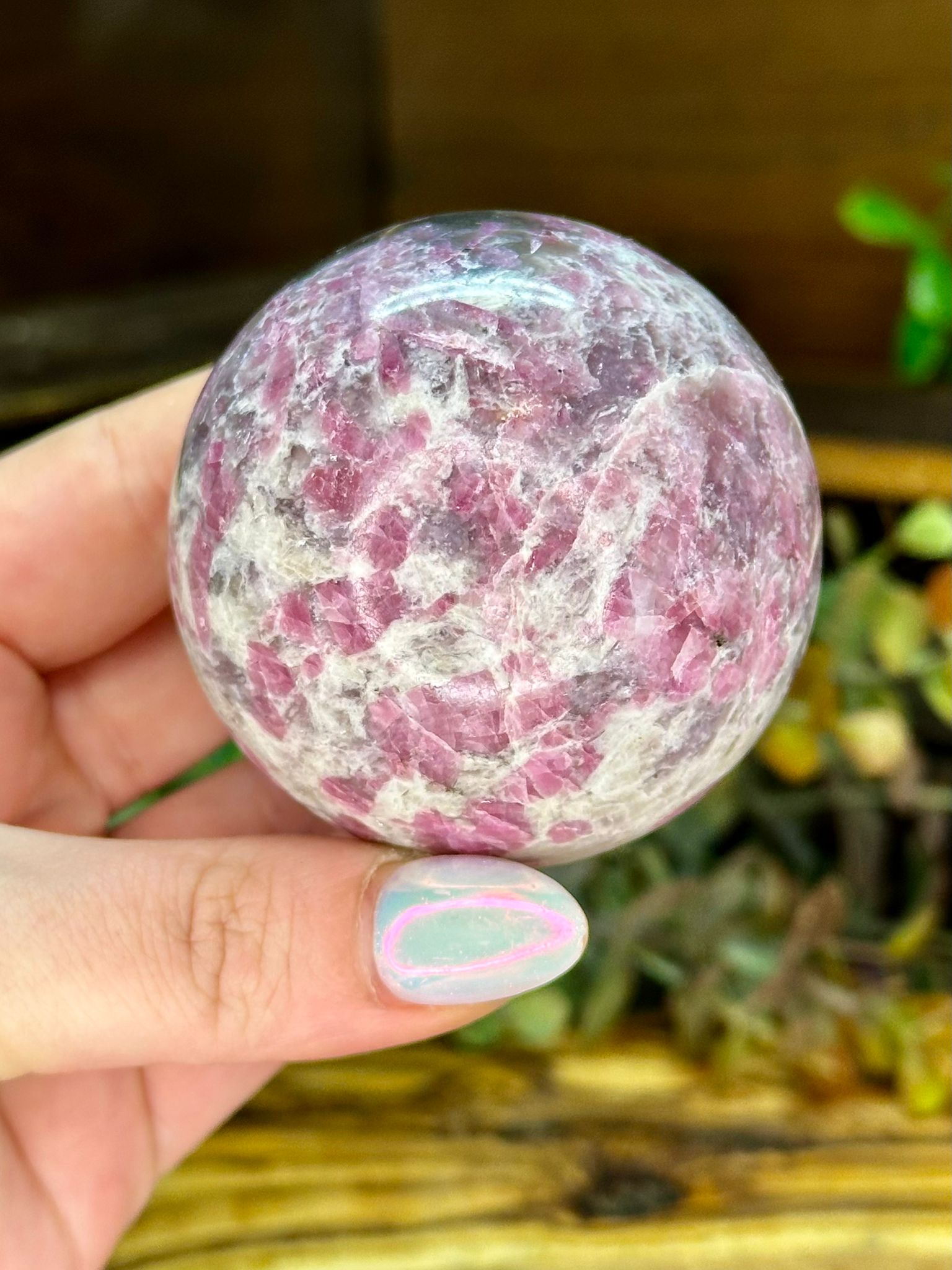 Pink Tourmaline in Smoky Quartz Sphere