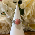 Rhodochrosite Ring - Oval Halo Setting