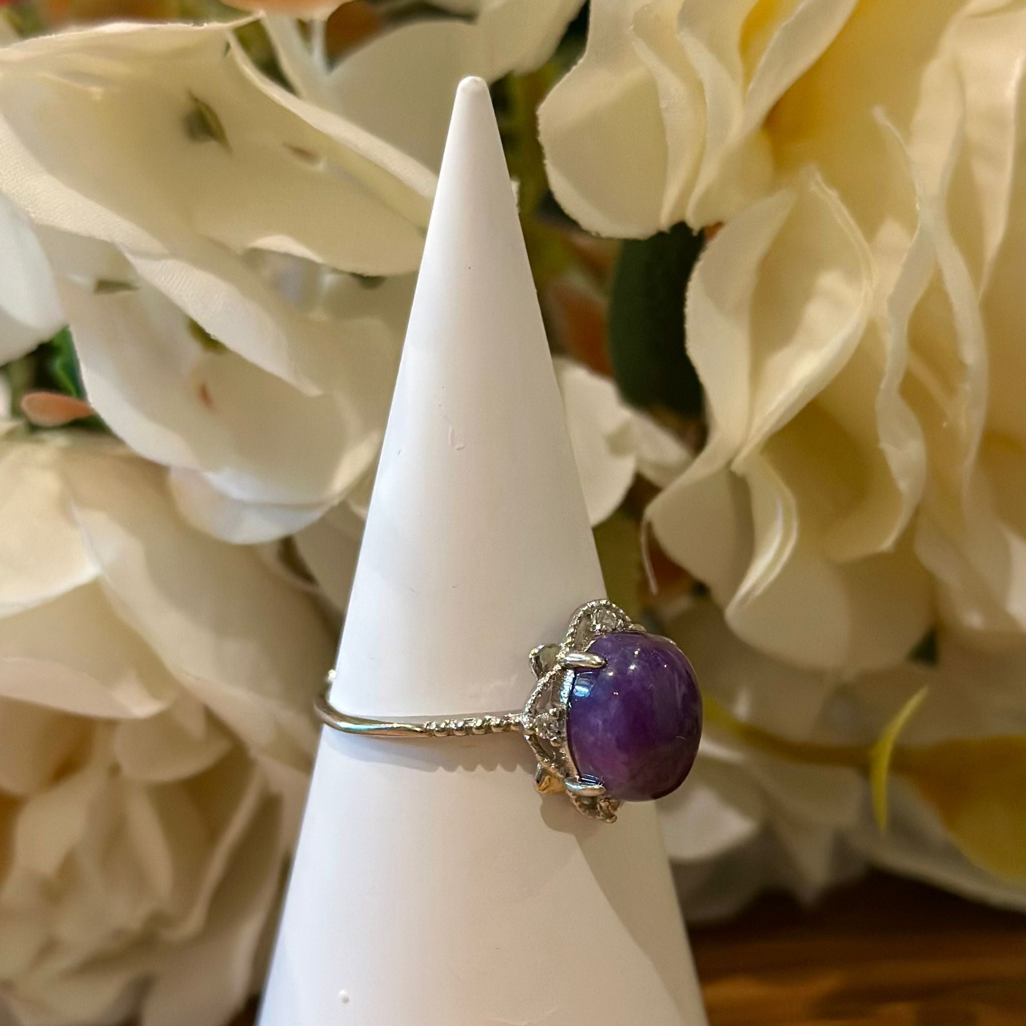 Charoite Ring – Classic Halo Setting