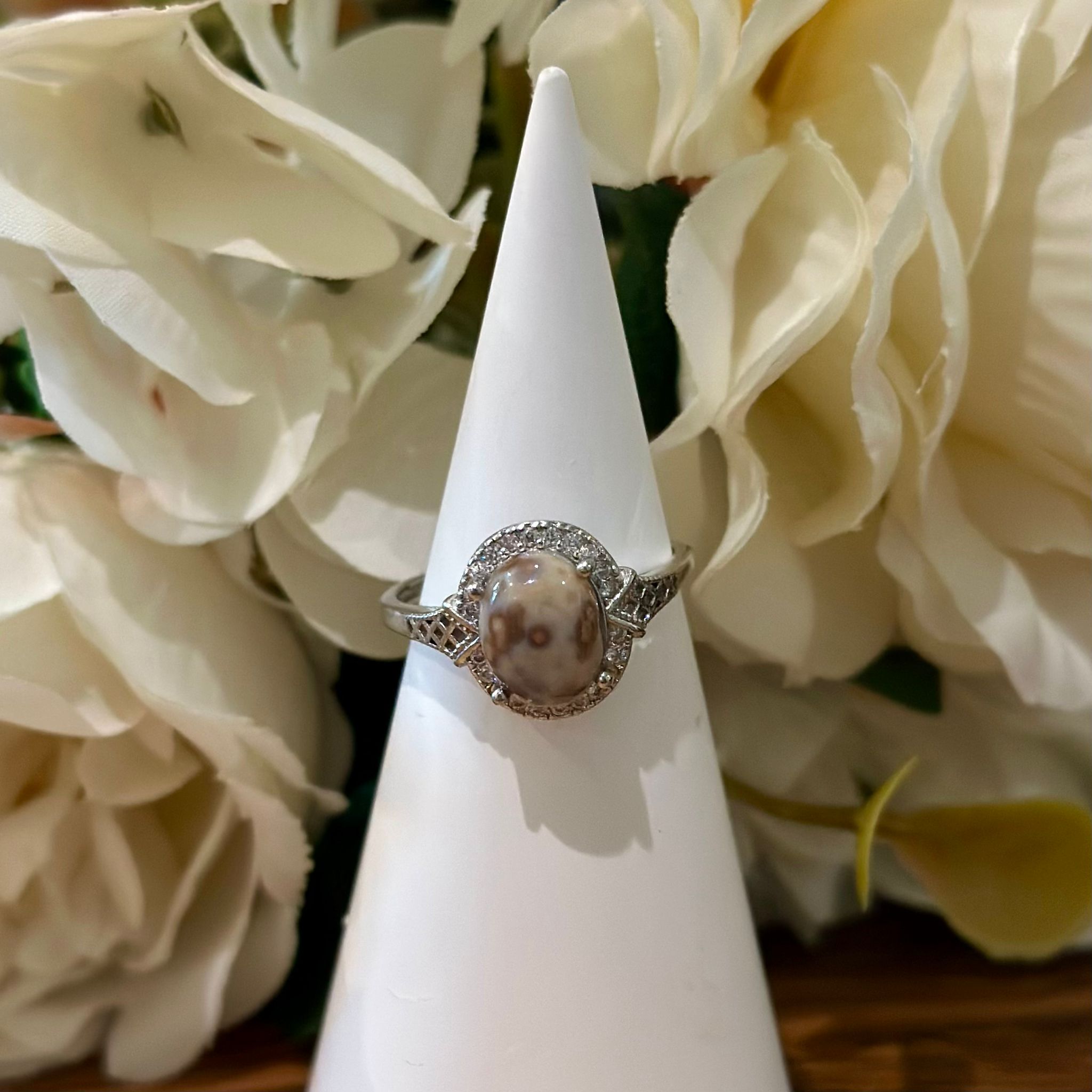 Ocean Jasper Ring – Pavé Deco Setting #2
