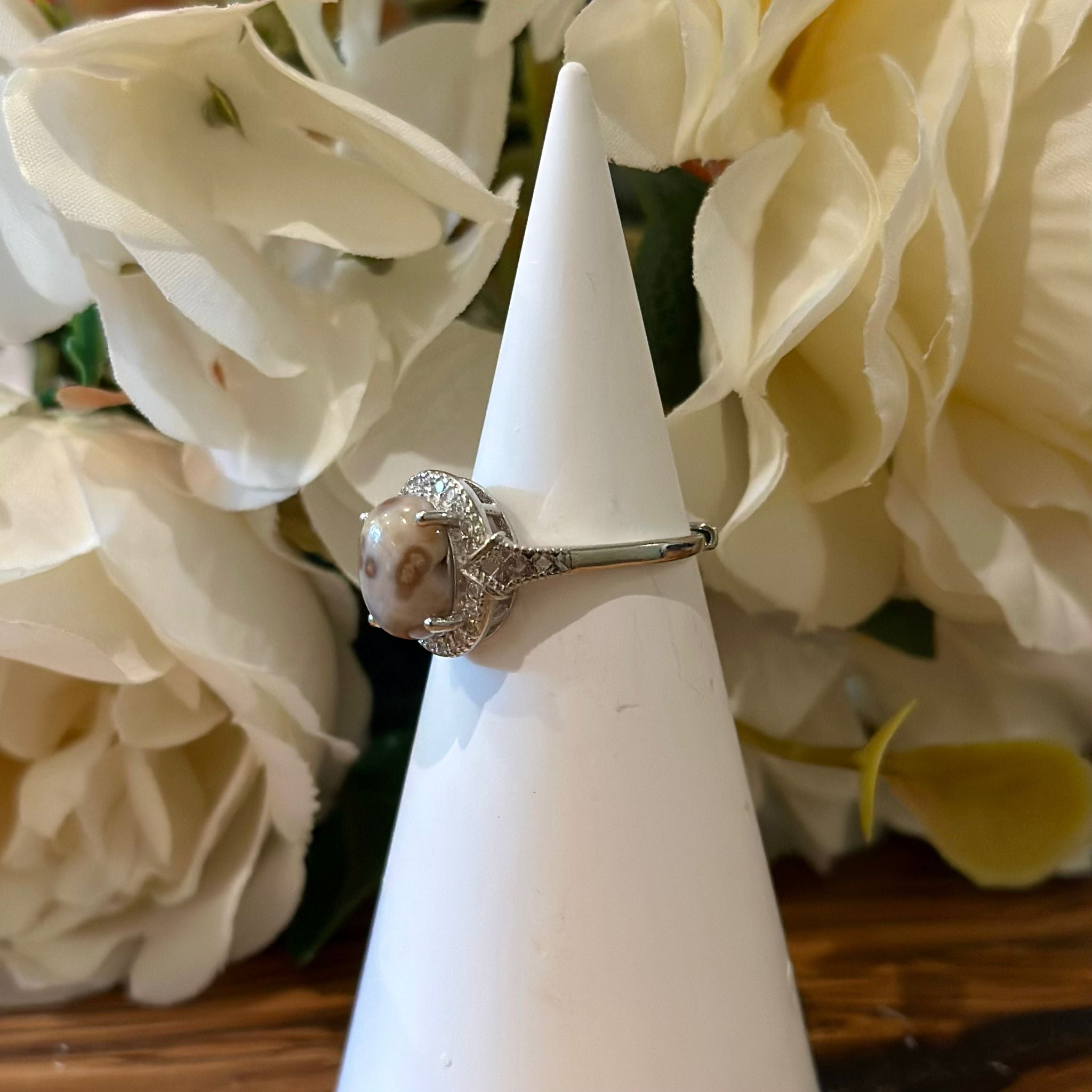Ocean Jasper Ring – Pavé Deco Setting #2