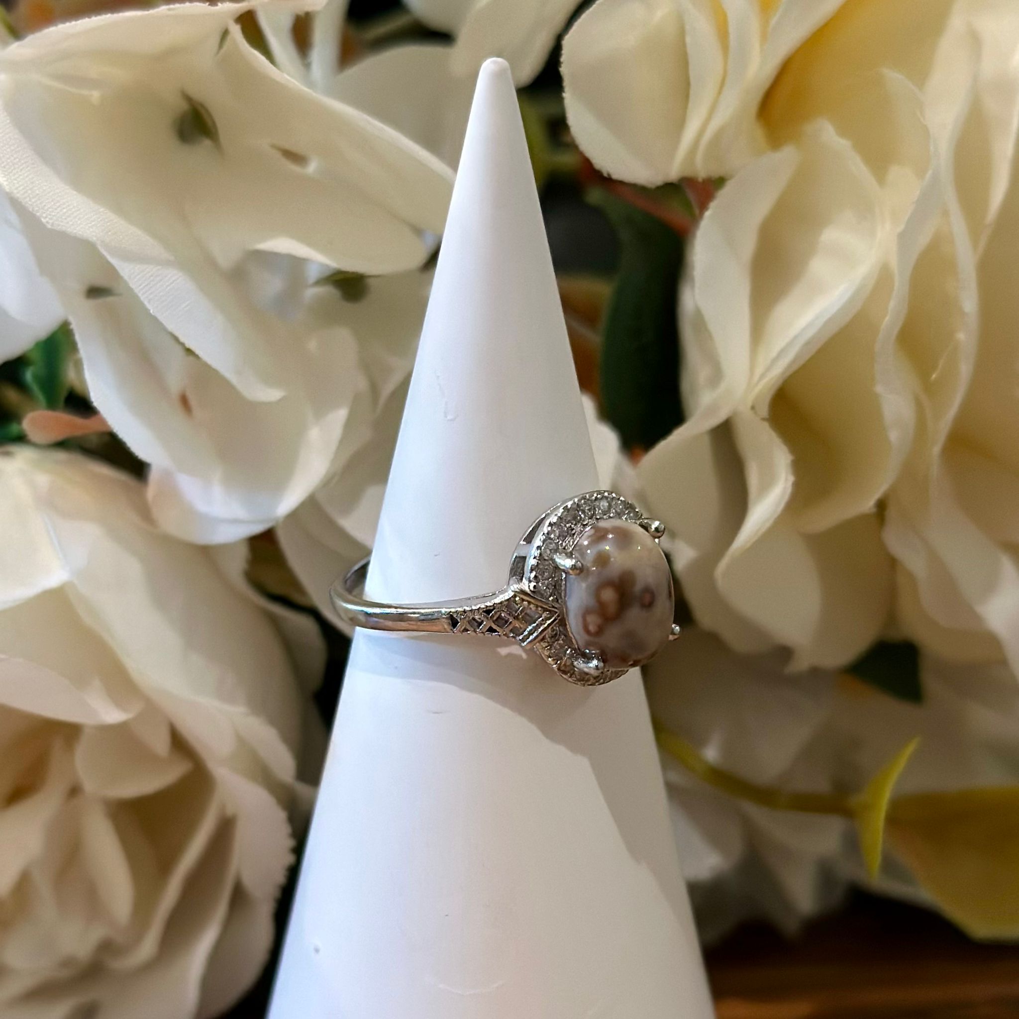 Ocean Jasper Ring – Pavé Deco Setting #2