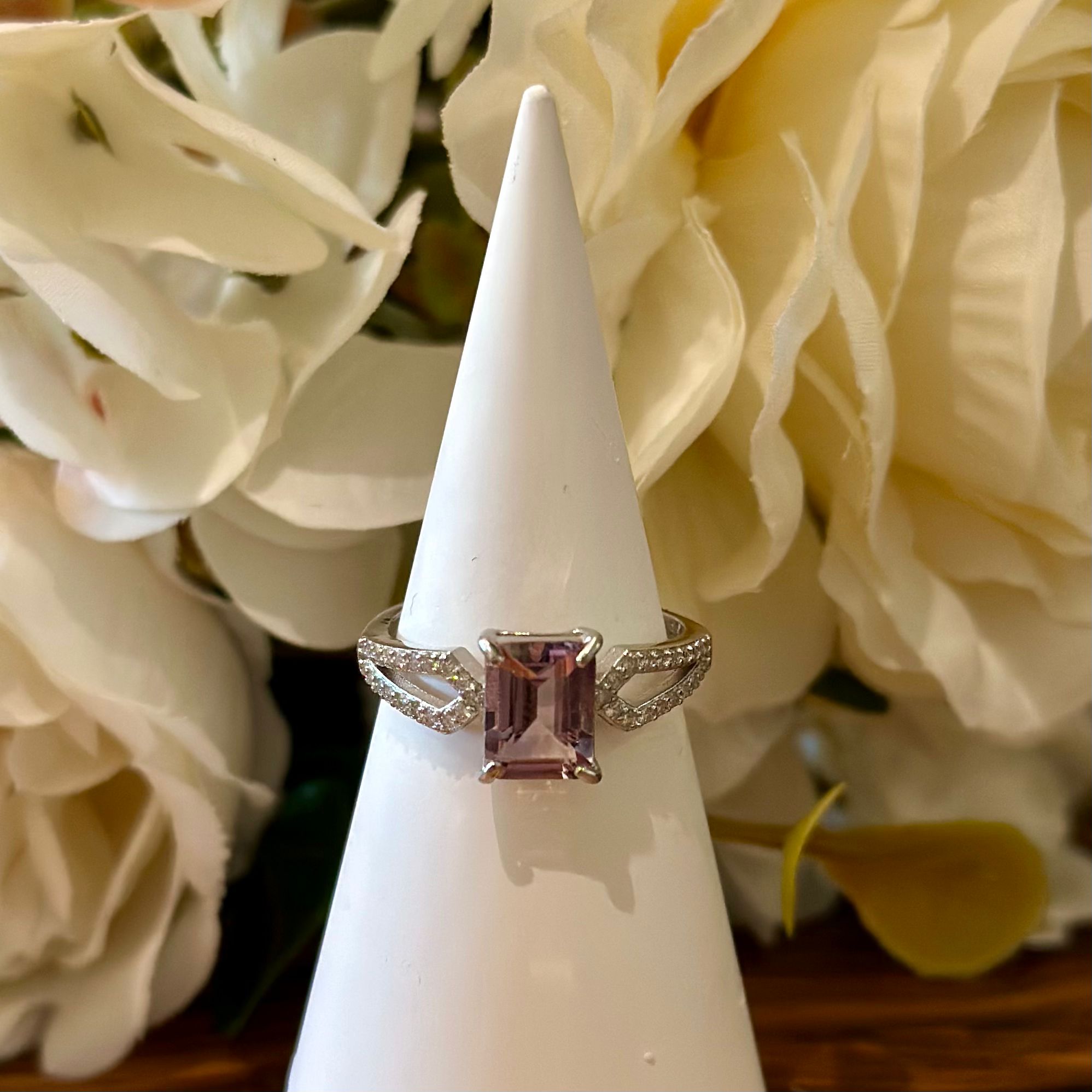 Ametrine Ring – Emerald Cut with Split Pavé Band