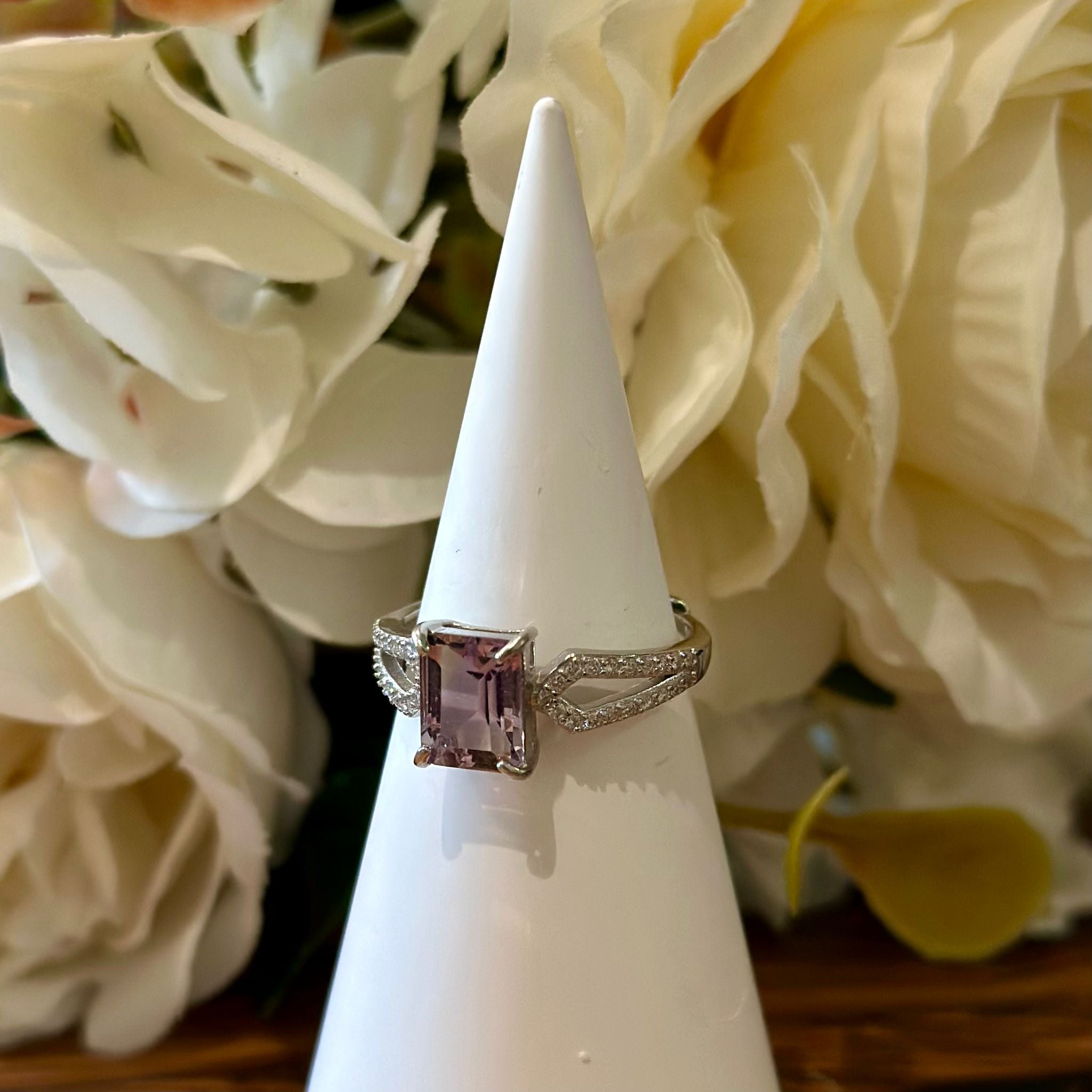 Ametrine Ring – Emerald Cut with Split Pavé Band
