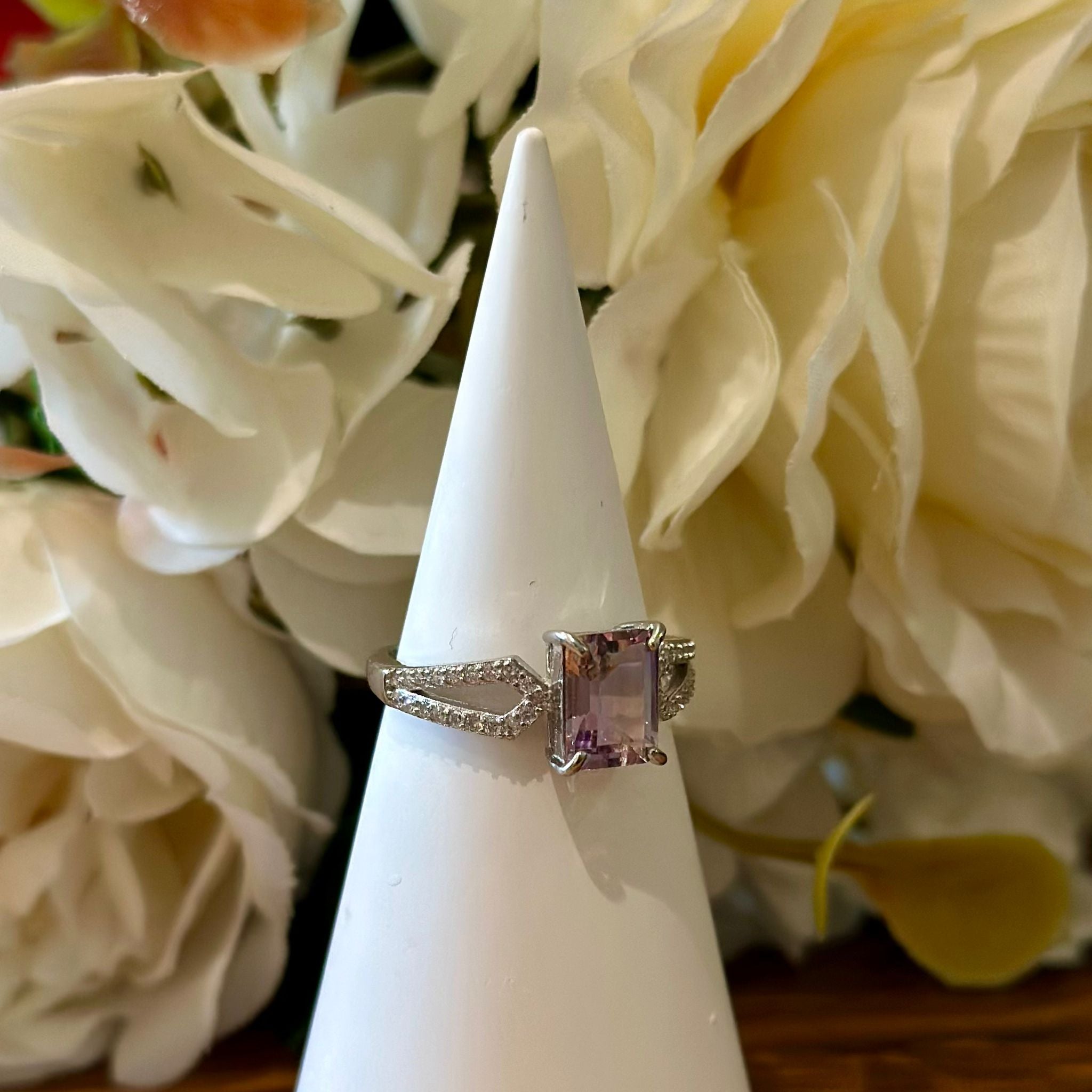 Ametrine Ring – Emerald Cut with Split Pavé Band