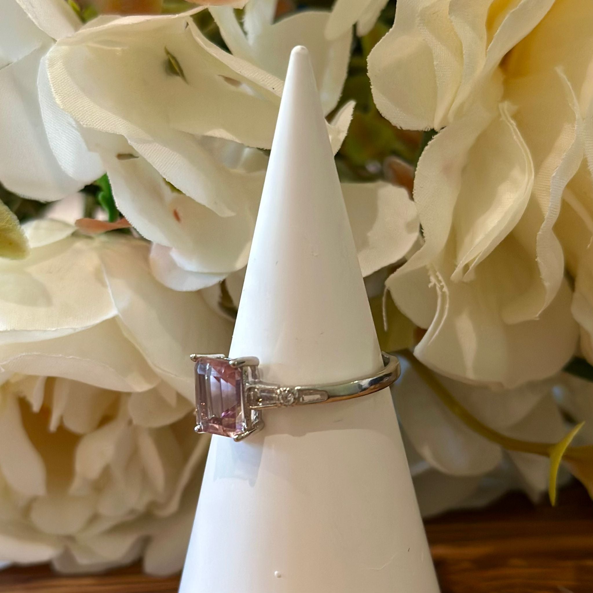 Ametrine Ring – Emerald Cut Minimal Band