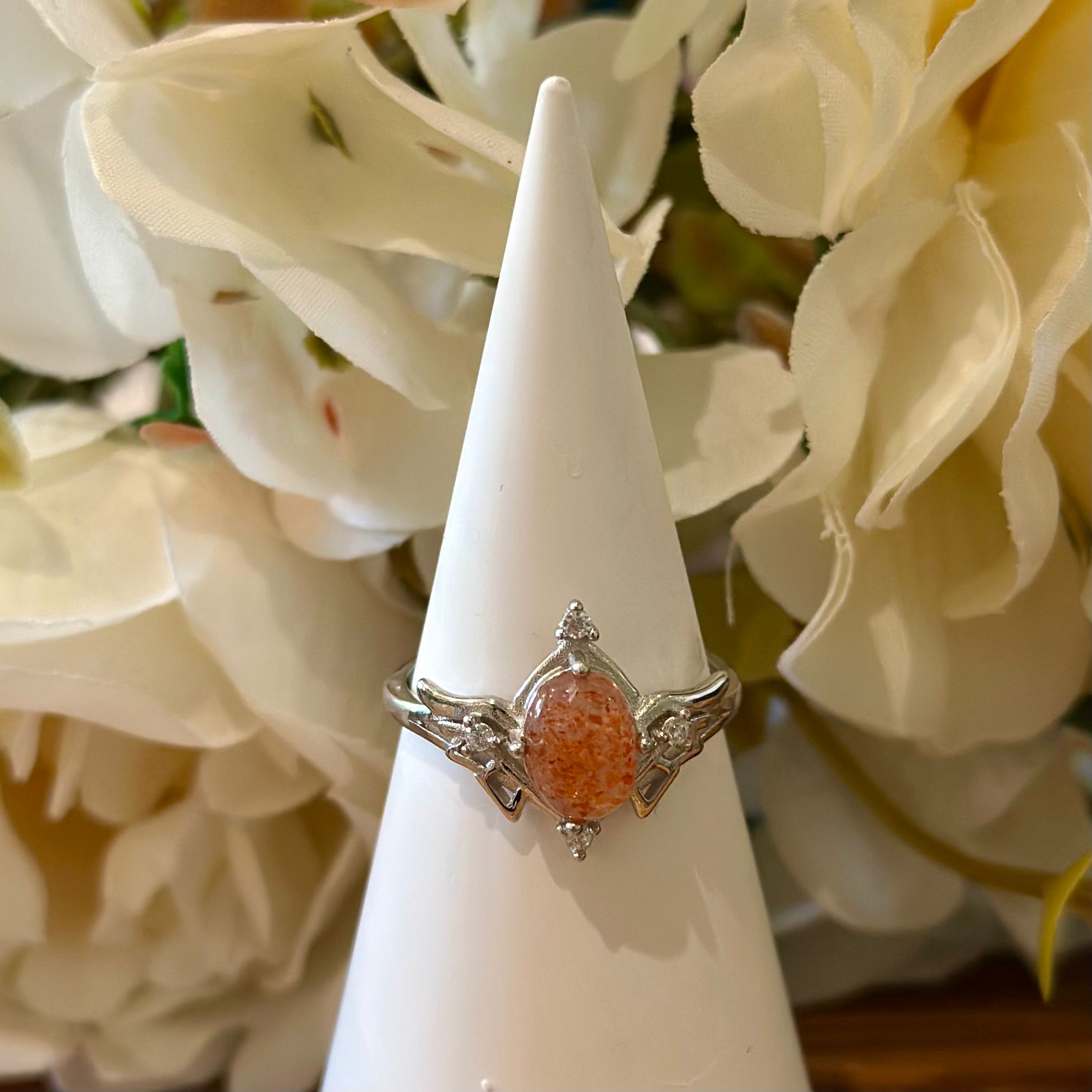 Sunstone Ring – Oval Cabochon with Crown Setting