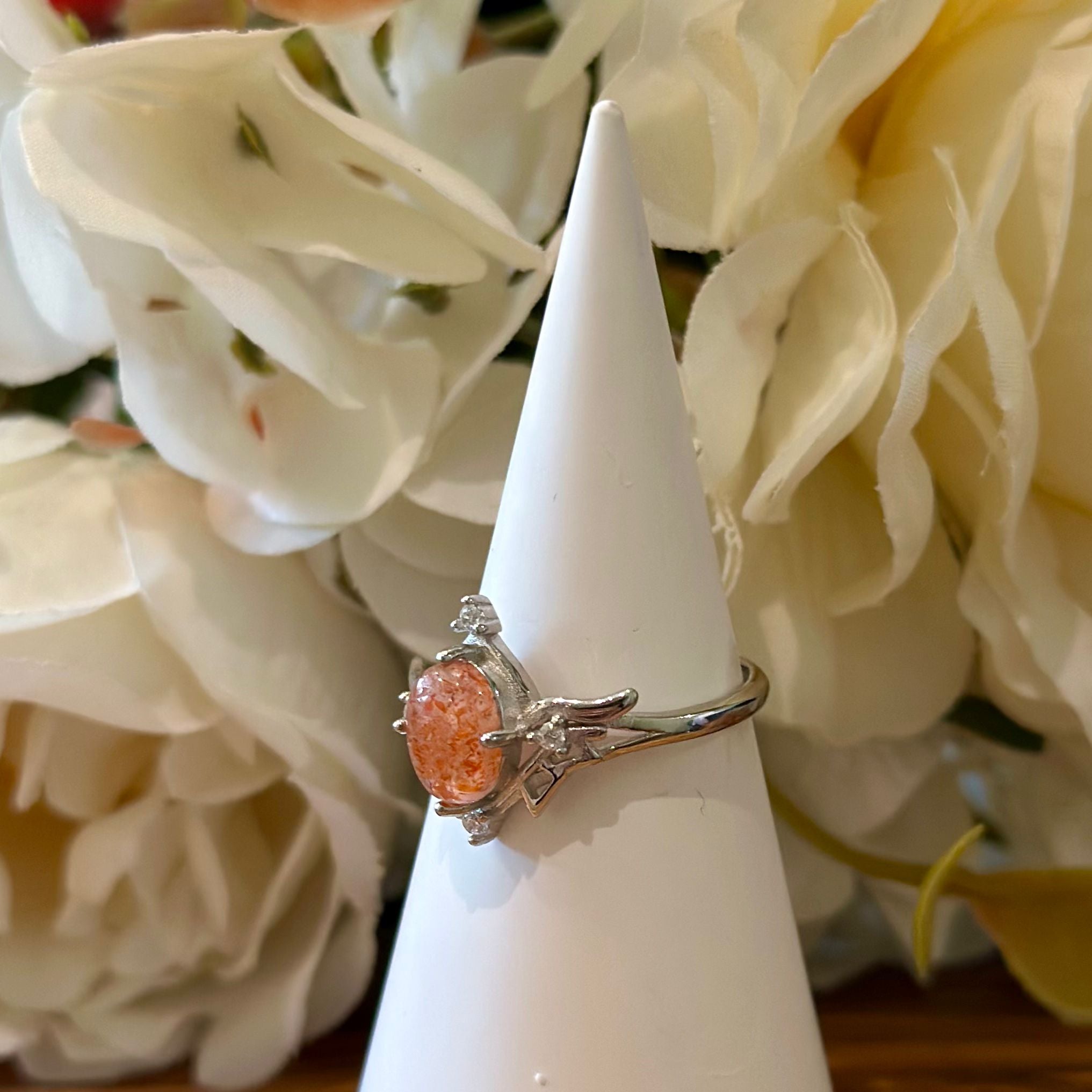 Sunstone Ring – Oval Cabochon with Crown Setting
