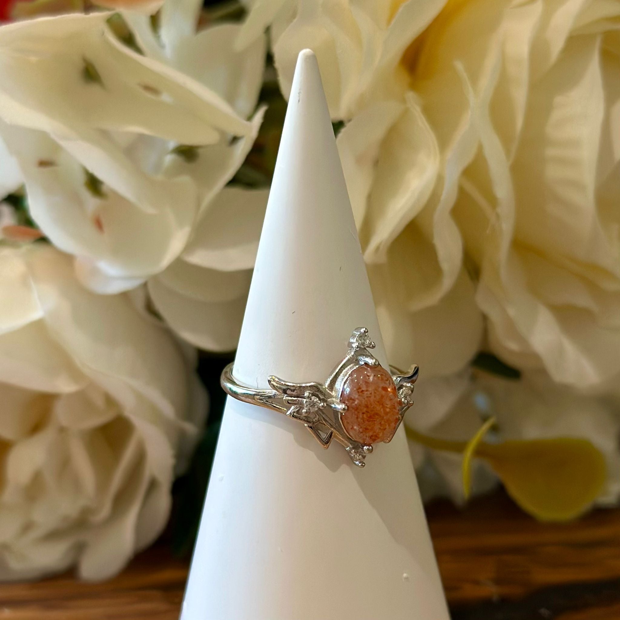 Sunstone Ring – Oval Cabochon with Crown Setting