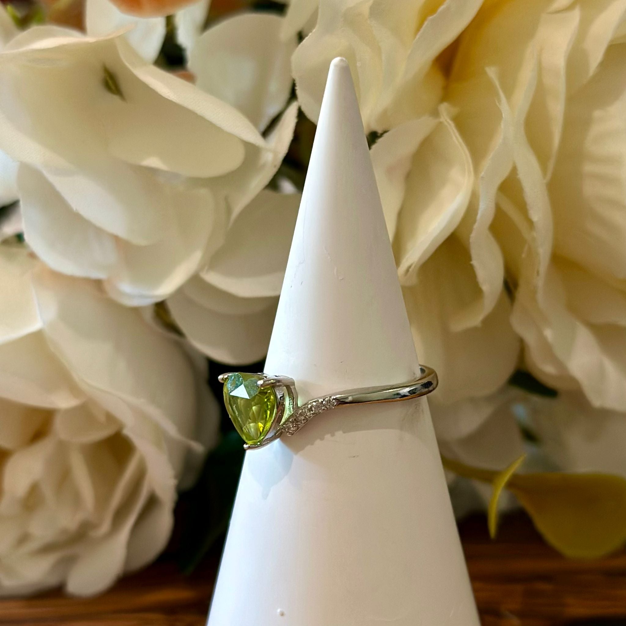 Peridot Ring – Heart Cut Minimal Band