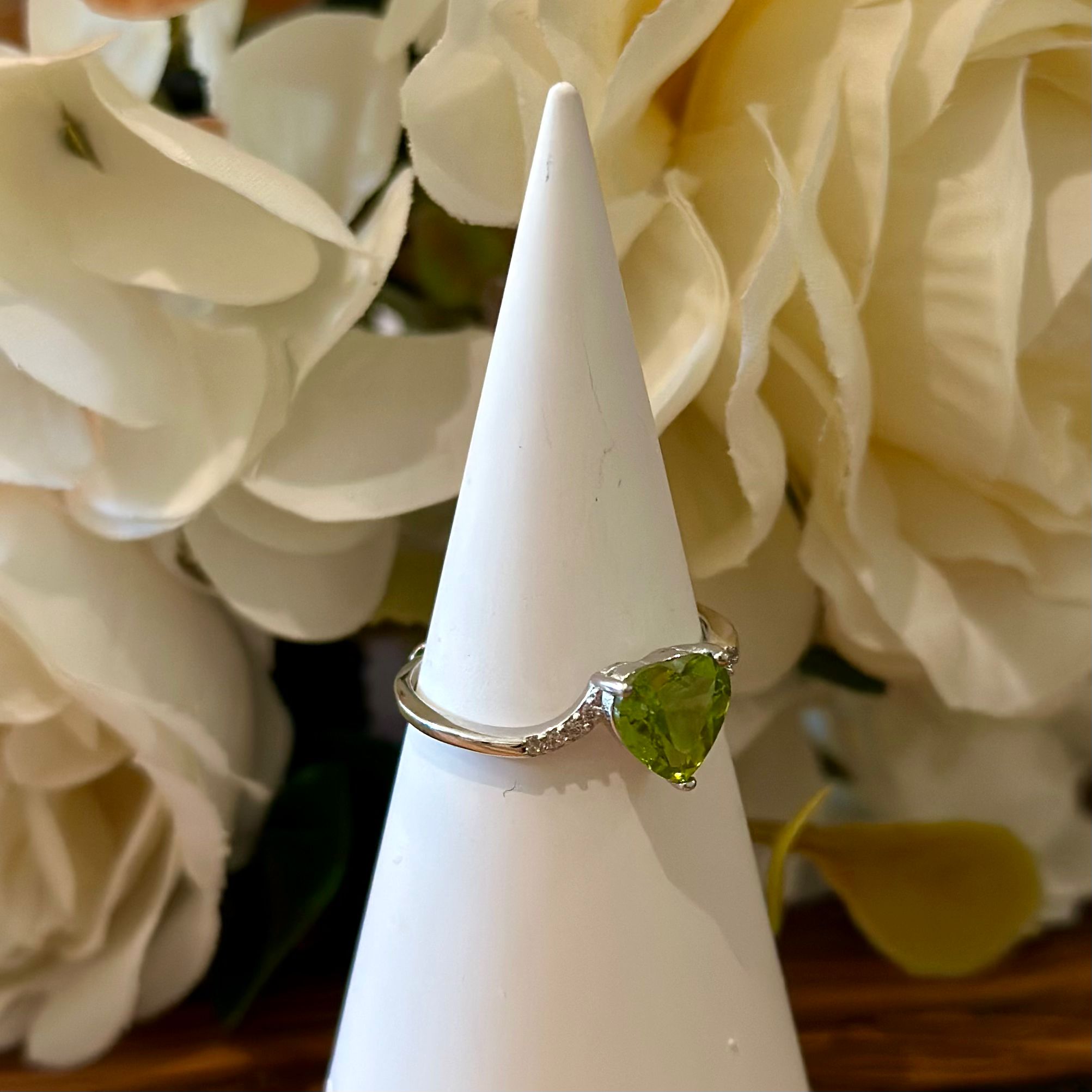 Peridot Ring – Heart Cut Minimal Band