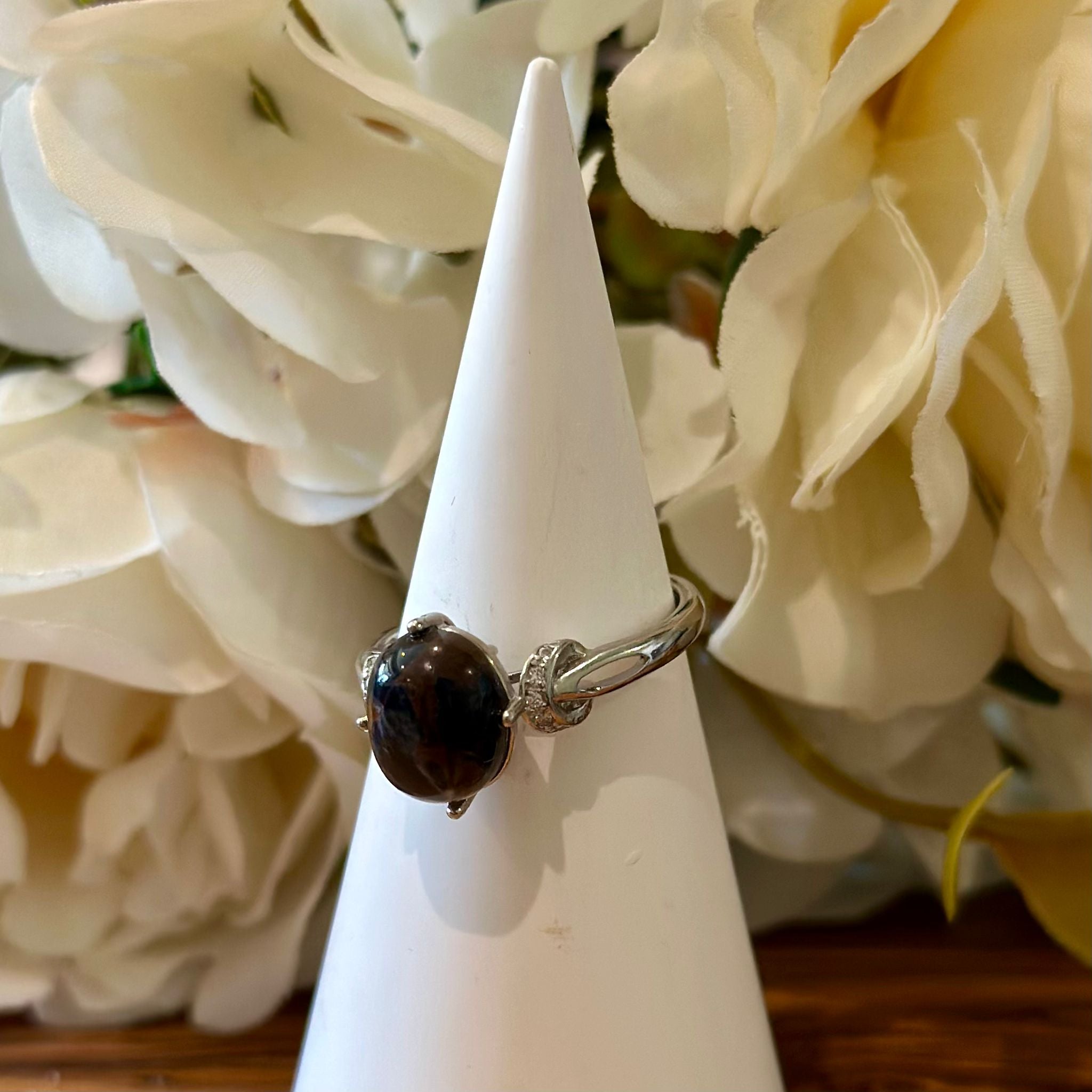 Pietersite Ring – Oval Cabochon with Structured Band