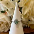Moss Agate Ring – Soft Green Cabochon with Halo Setting