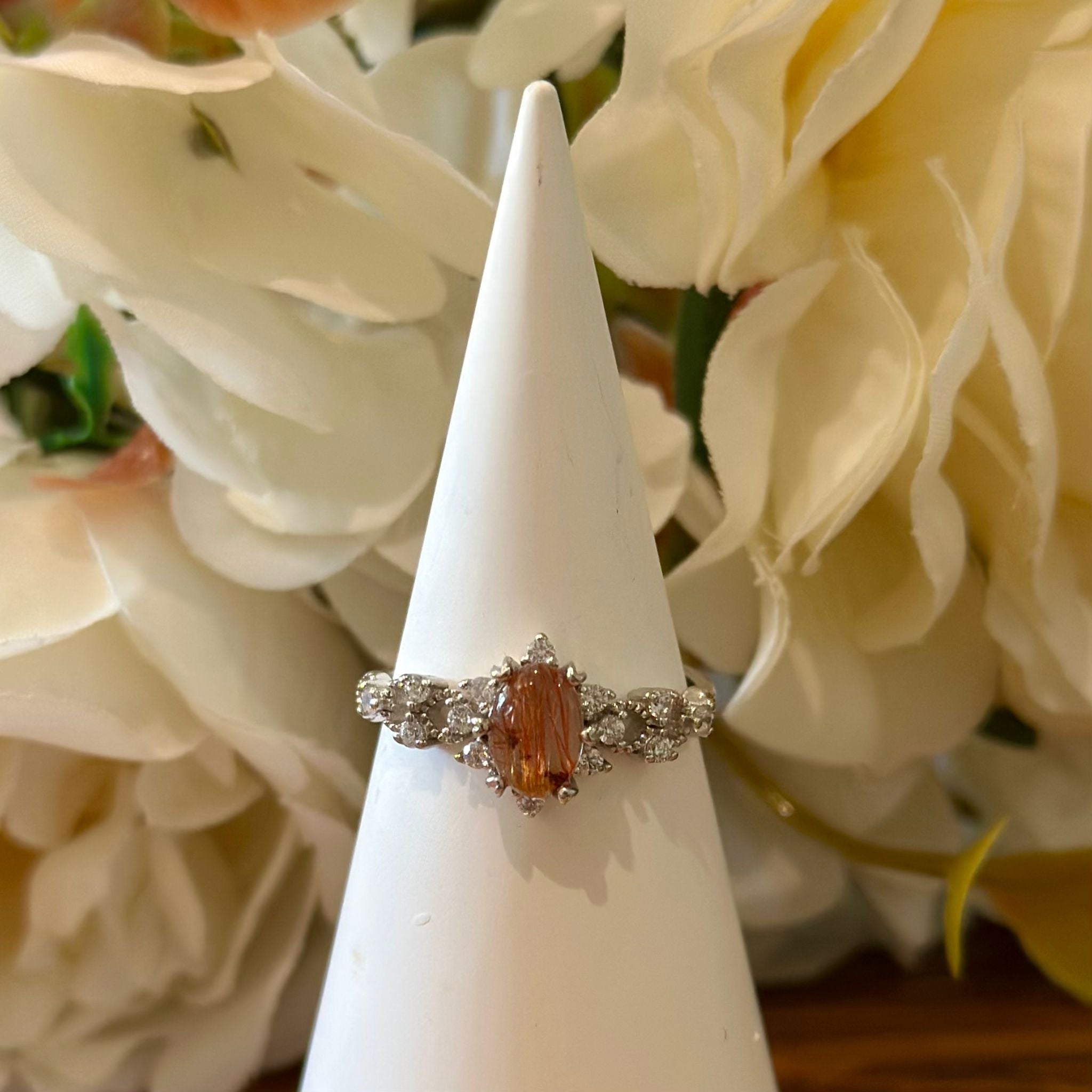 Copper Rutile Ring – Marquise Halo
