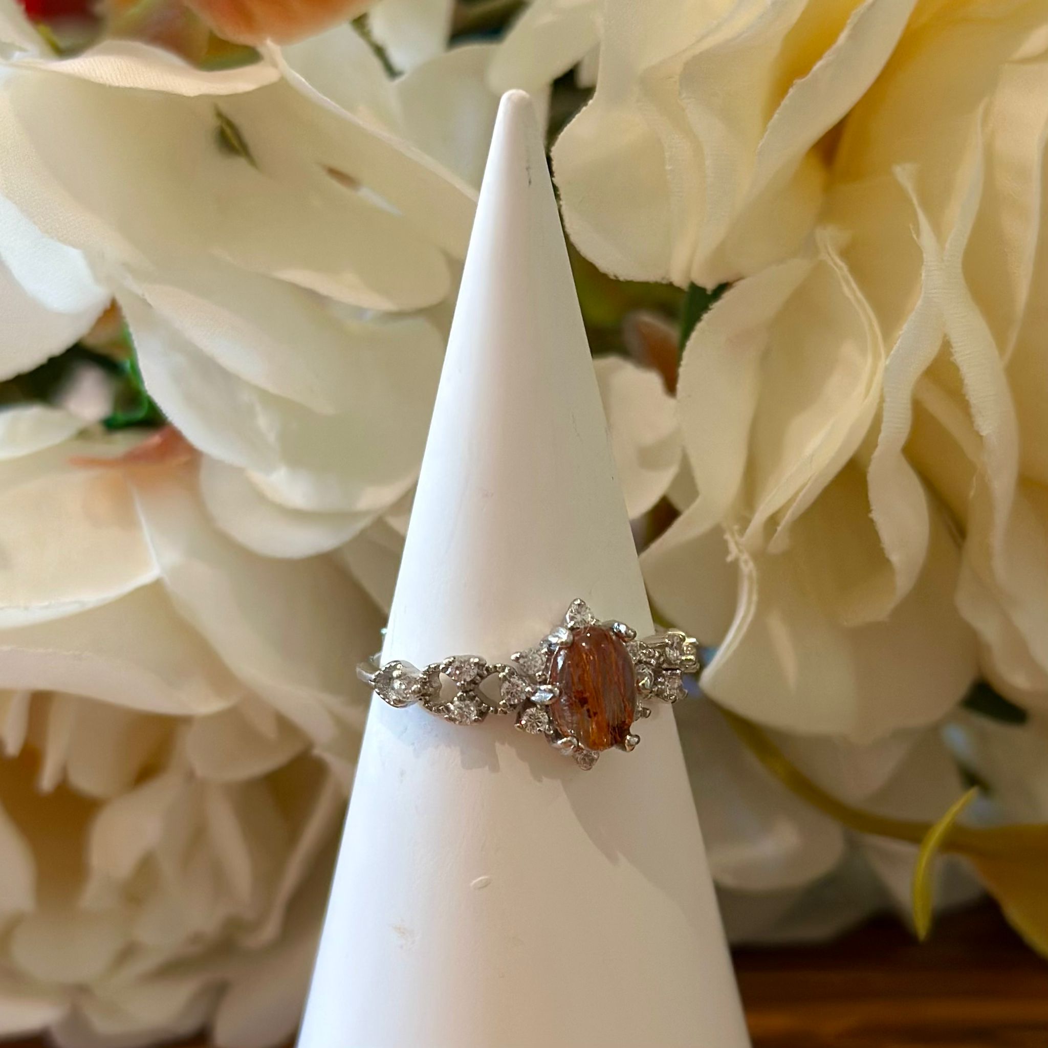 Copper Rutile Ring – Marquise Halo