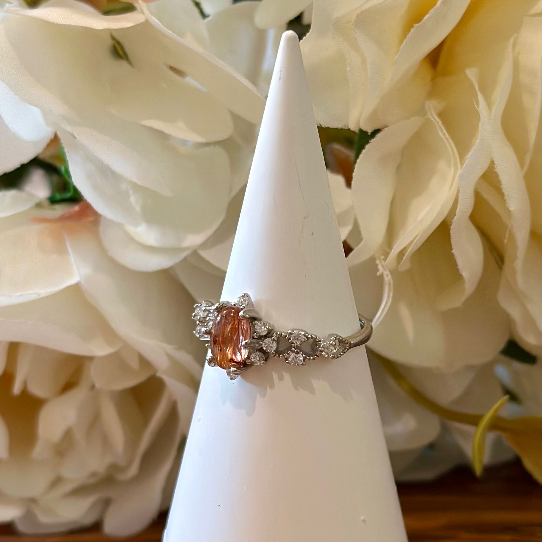 Copper Rutile Ring – Marquise Halo