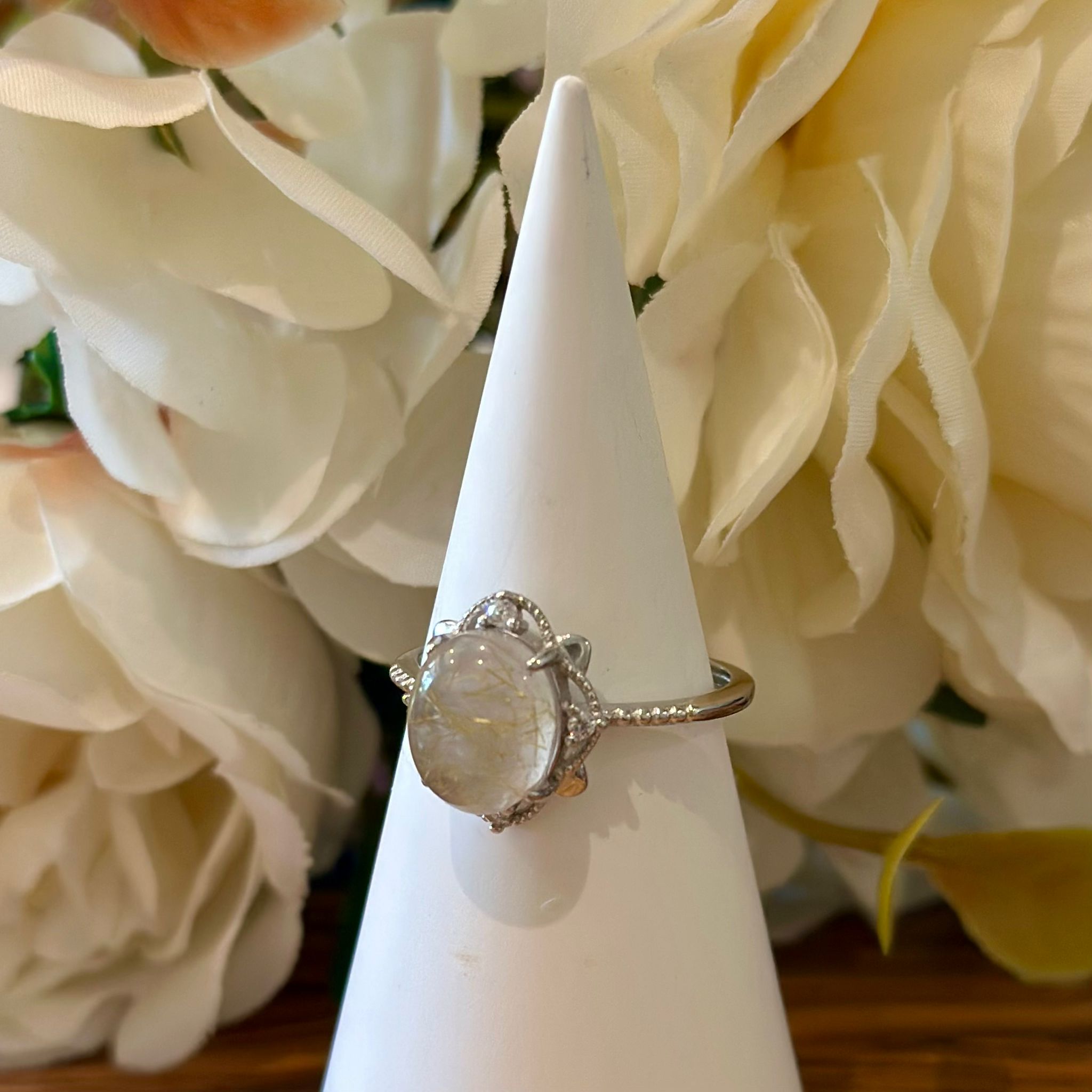 Golden Rutile Ring – Delicate Halo