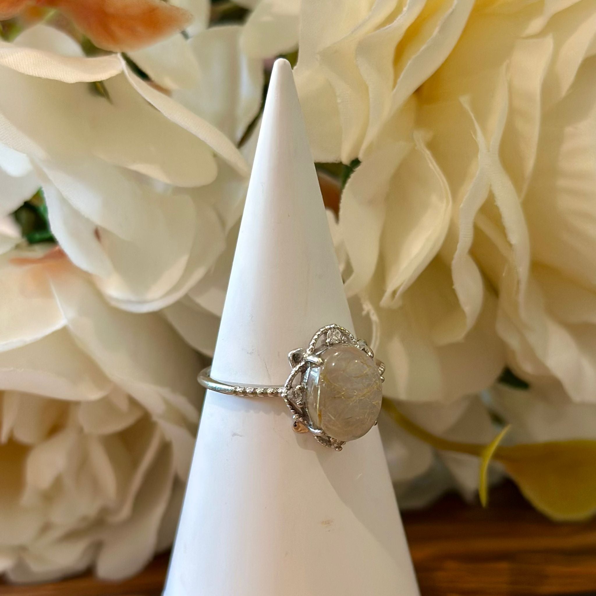 Golden Rutile Ring – Delicate Halo