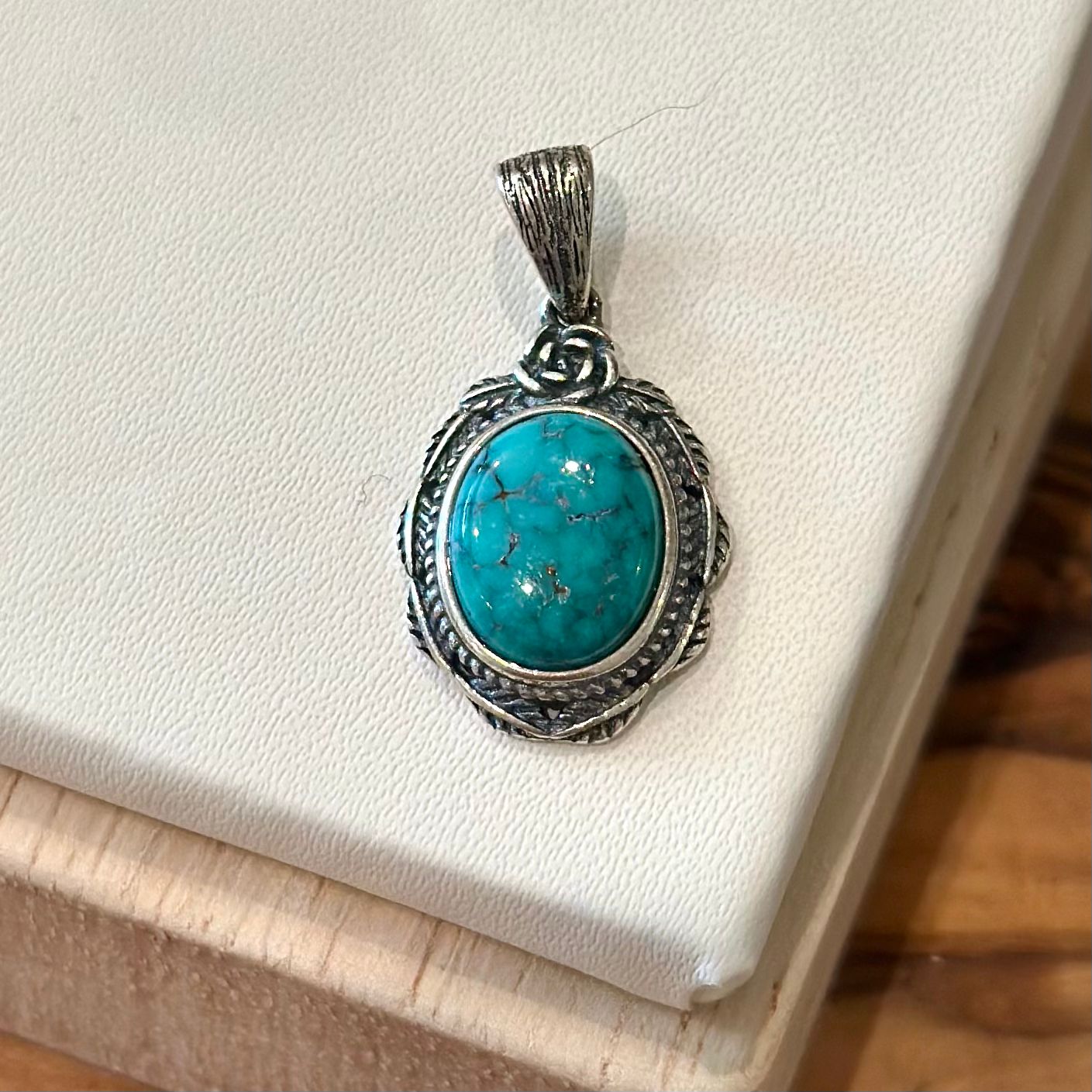 Hubei Turquoise Pendant – Ornate Vintage Setting