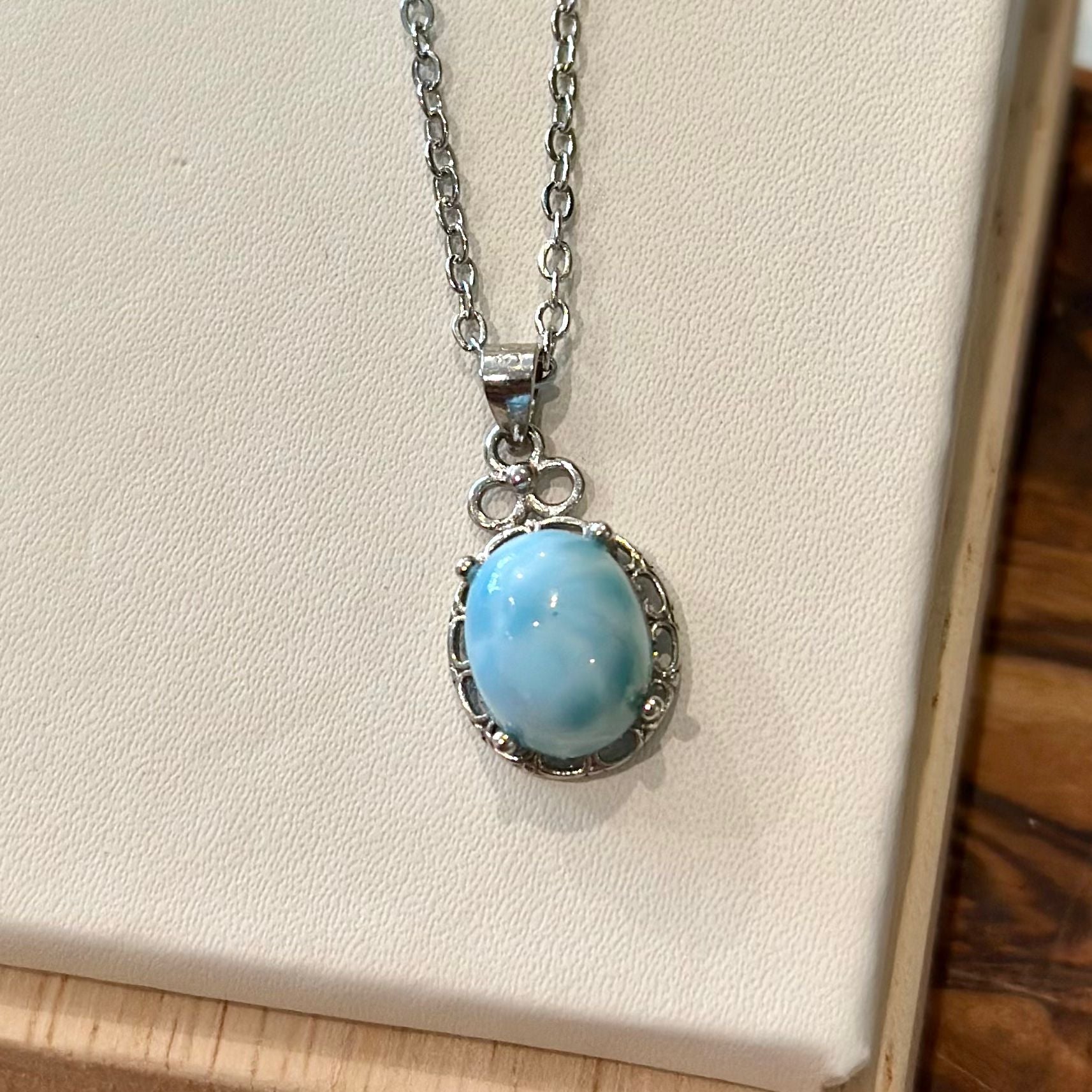 Larimar Pendant Necklace – Stainless Steel Chain
