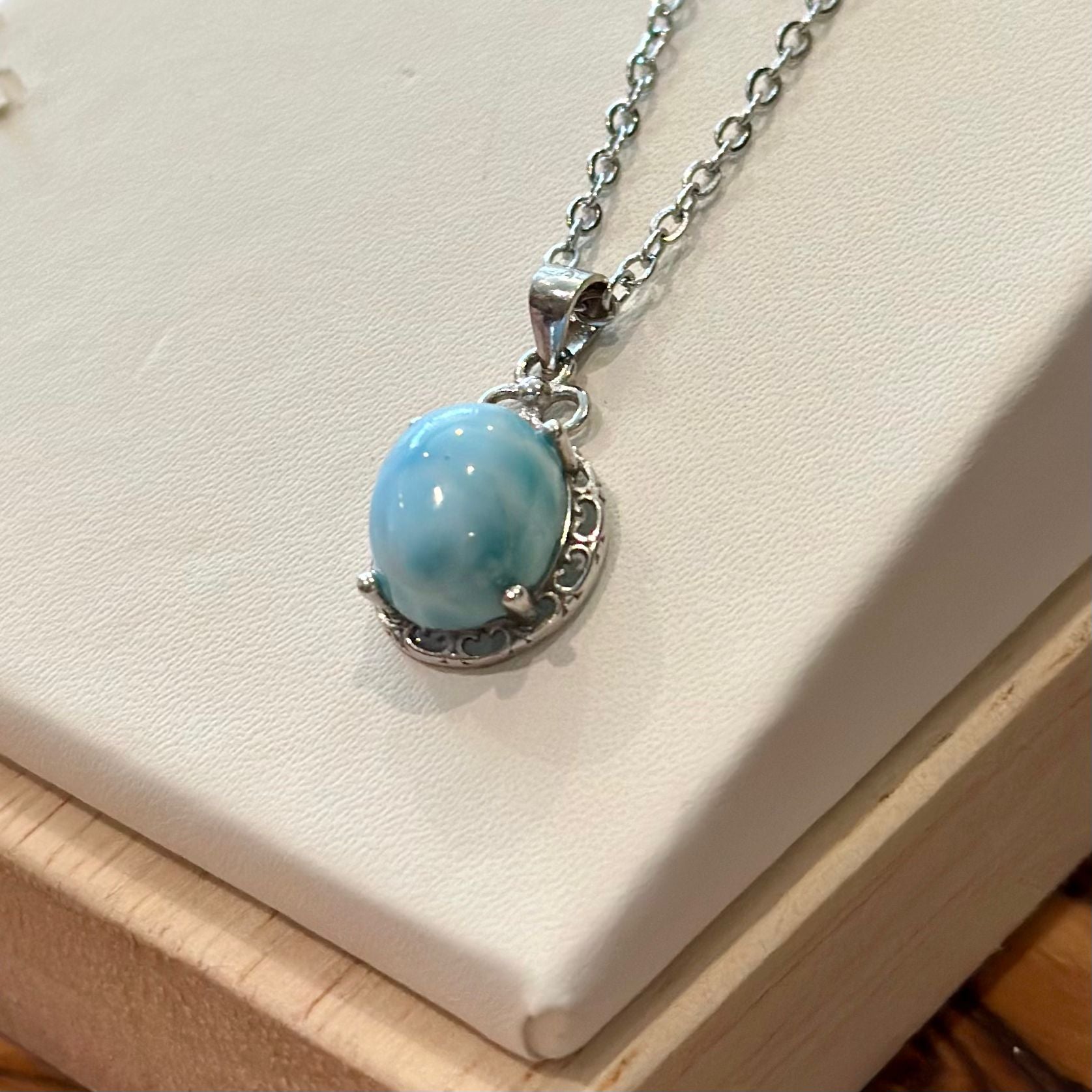 Larimar Pendant Necklace – Stainless Steel Chain