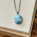 Larimar Oval Pendant Necklace – Stainless Steel Chain