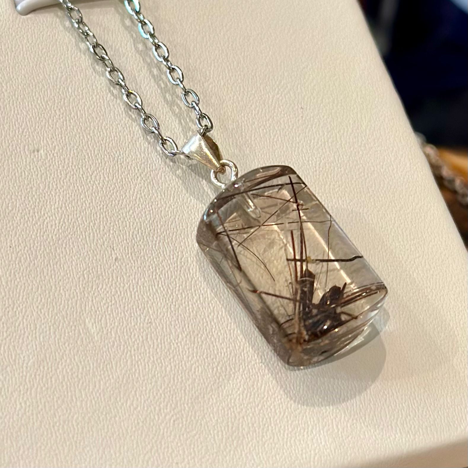 Copper Rutilated Quartz Pendant Necklace – Dark Inclusion