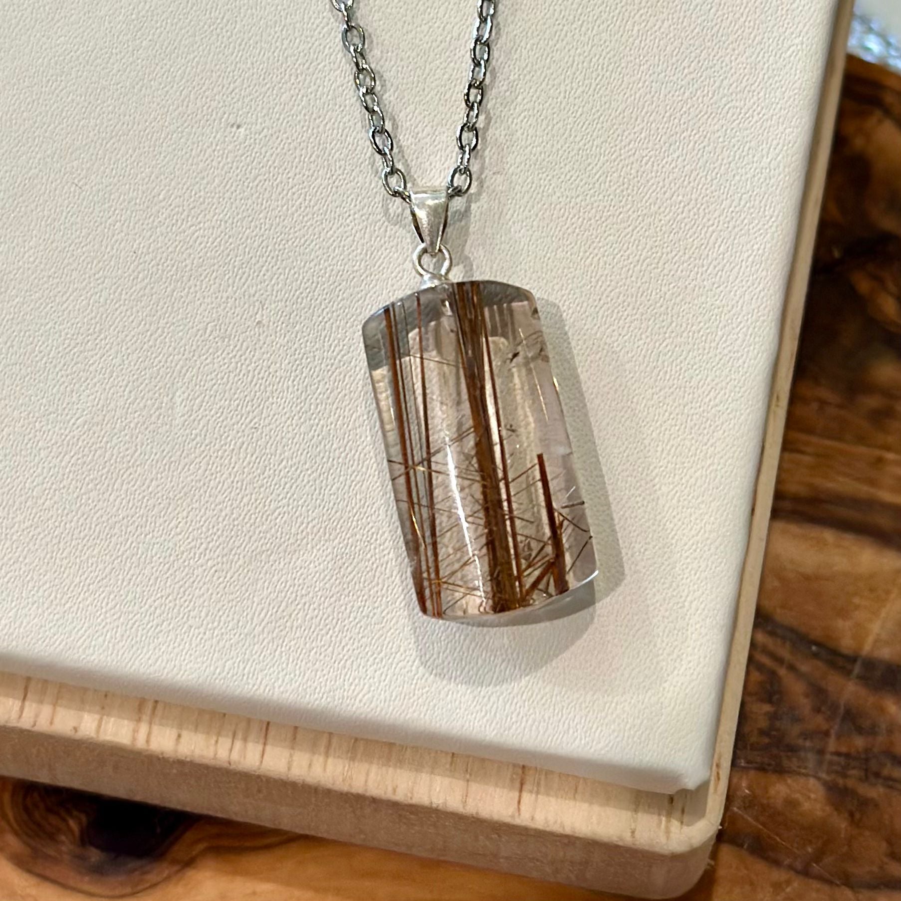 Copper Rutilated Quartz Pendant Necklace – Linear Rutile