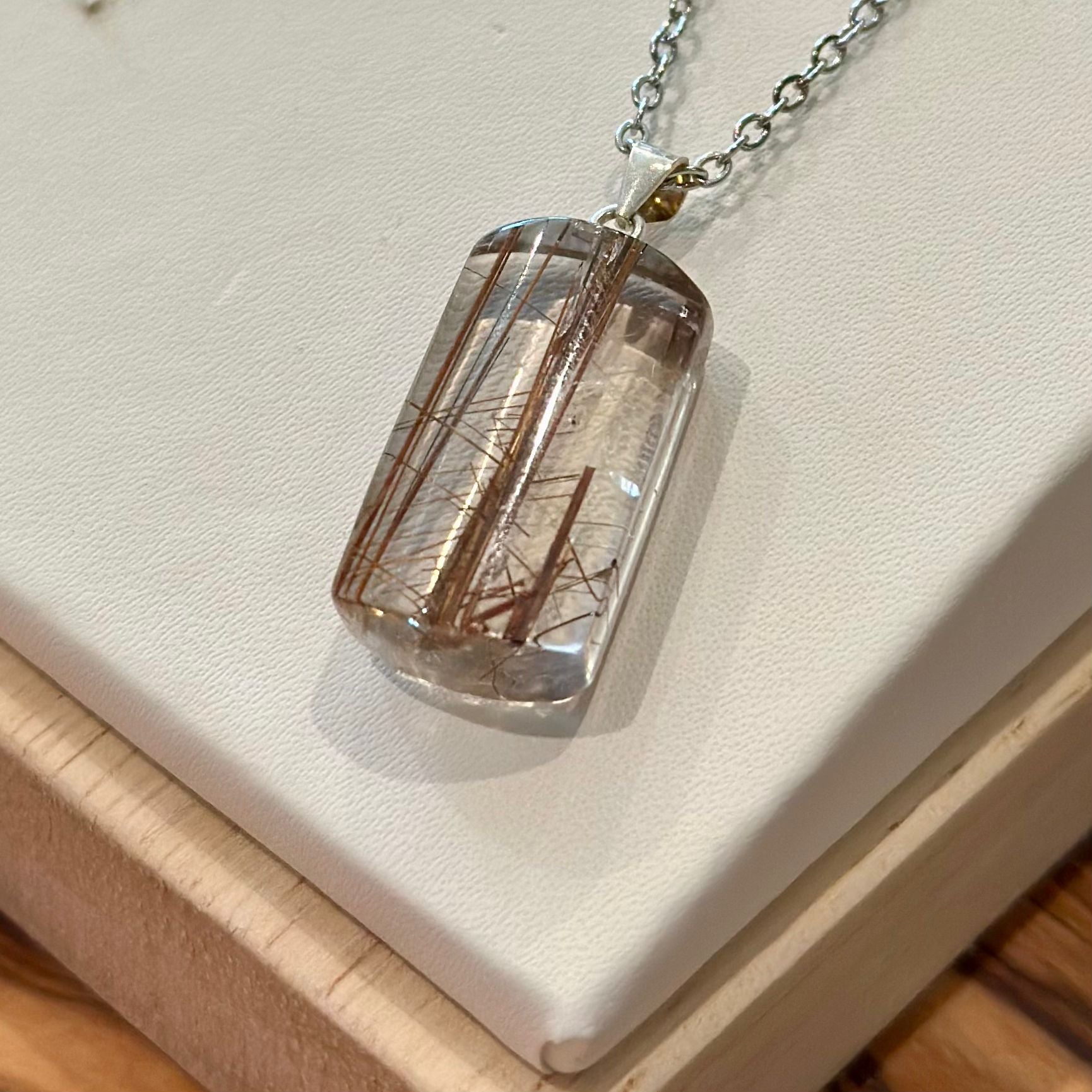 Copper Rutilated Quartz Pendant Necklace – Linear Rutile