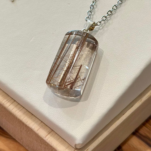 Copper Rutilated Quartz Pendant Necklace