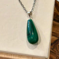 Malachite Teardrop Pendant Necklace – Stainless Steel Chain
