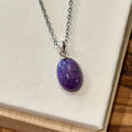 Charoite Oval Pendant Necklace – Stainless Steel Chain