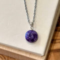 Charoite Round Pendant Necklace – Stainless Steel Chain