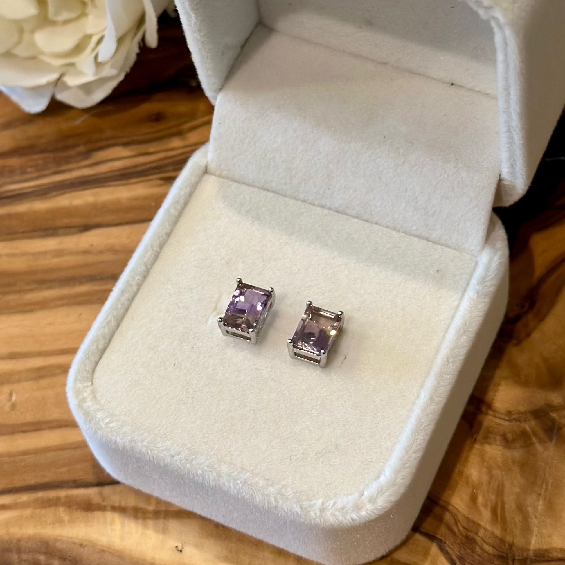 Ametrine Stud Earrings – Faceted Rectangle Cut