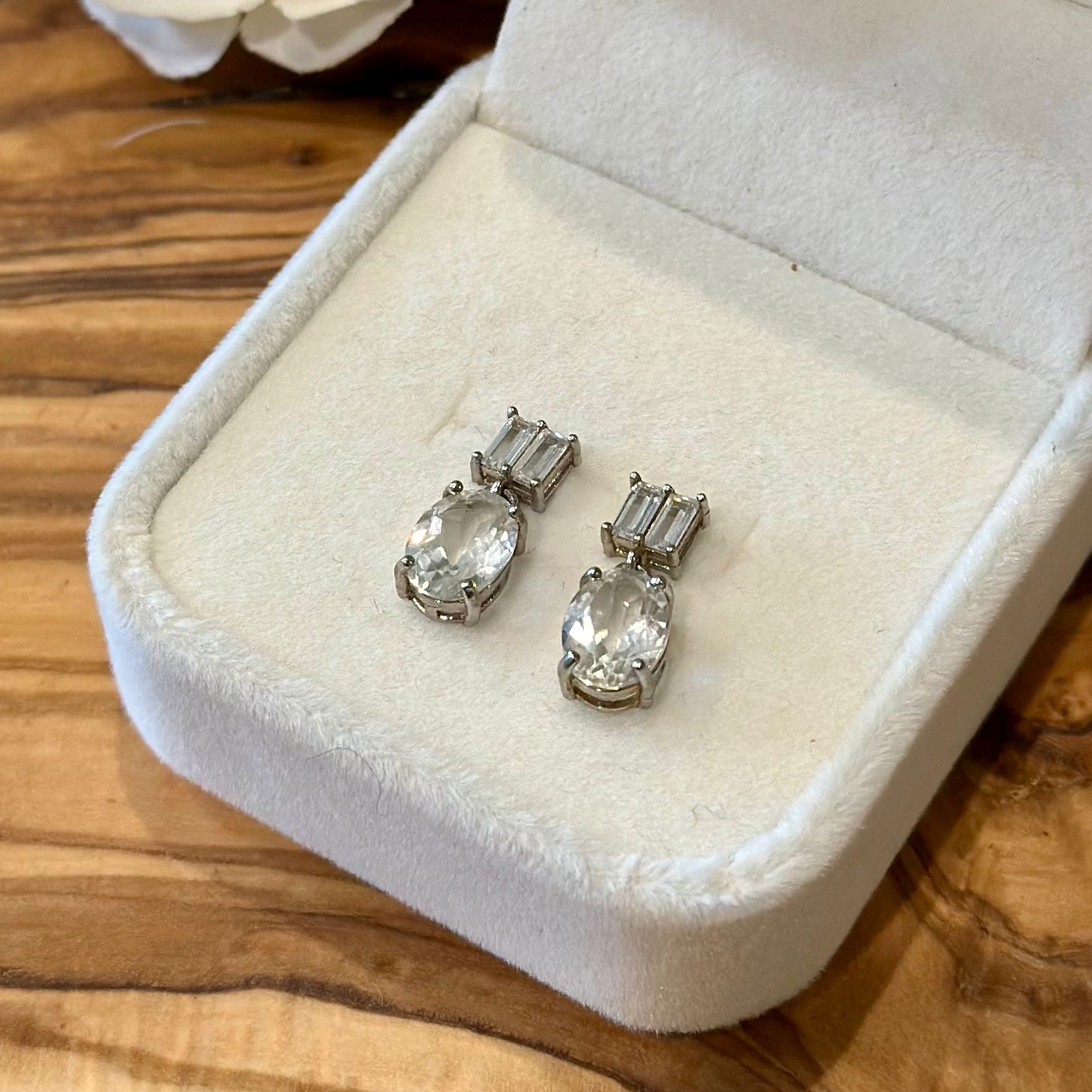 Clear Quartz & Baguette Crystal Drop Earrings