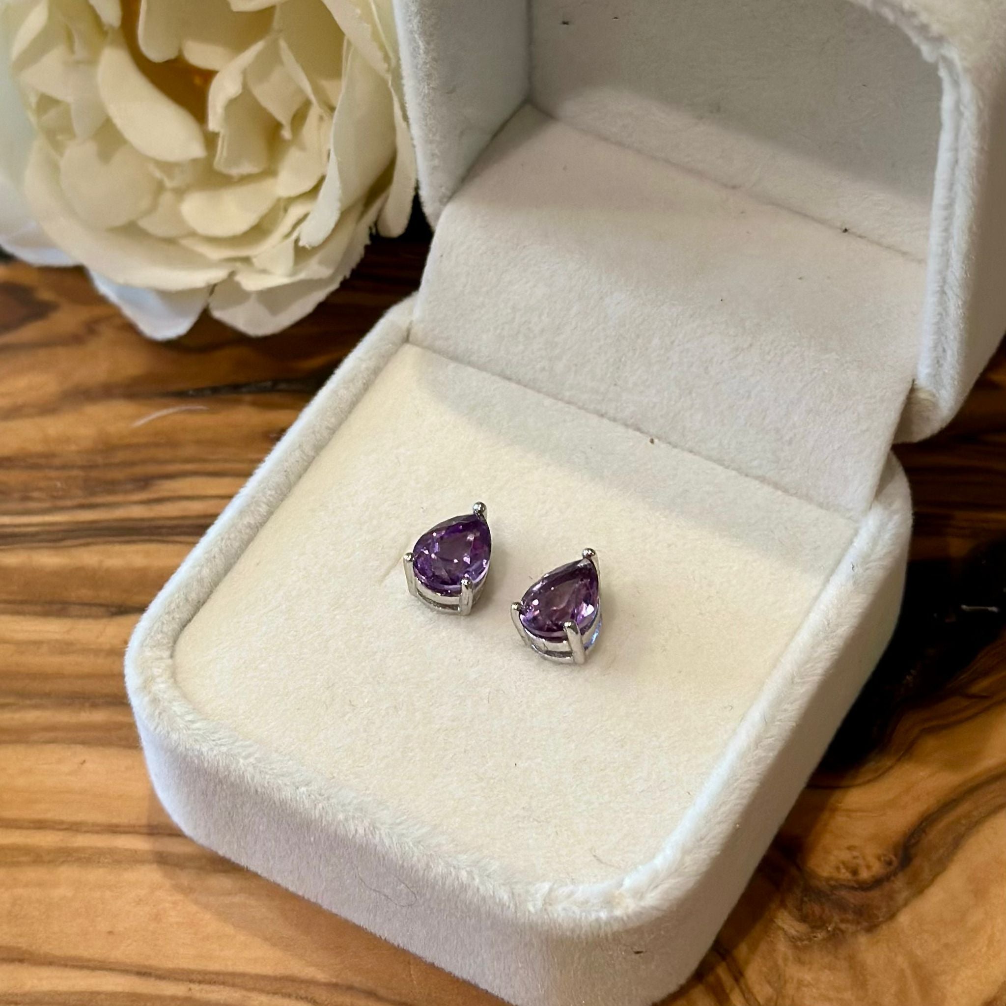 Amethyst Teardrop Stud Earrings