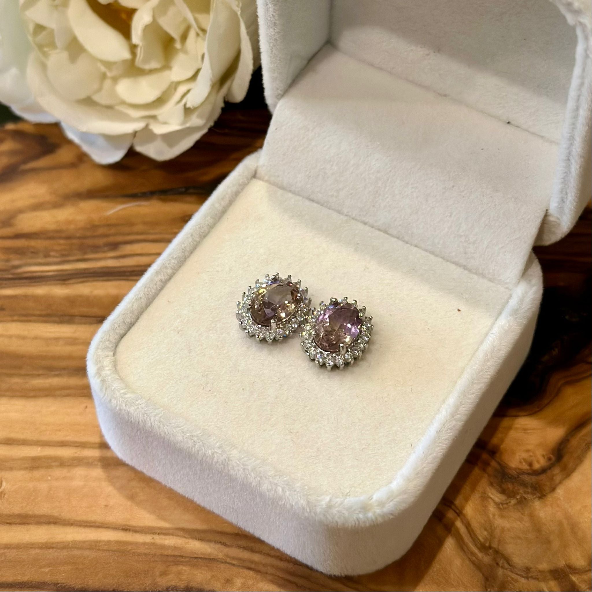 Ametrine Halo Stud Earrings