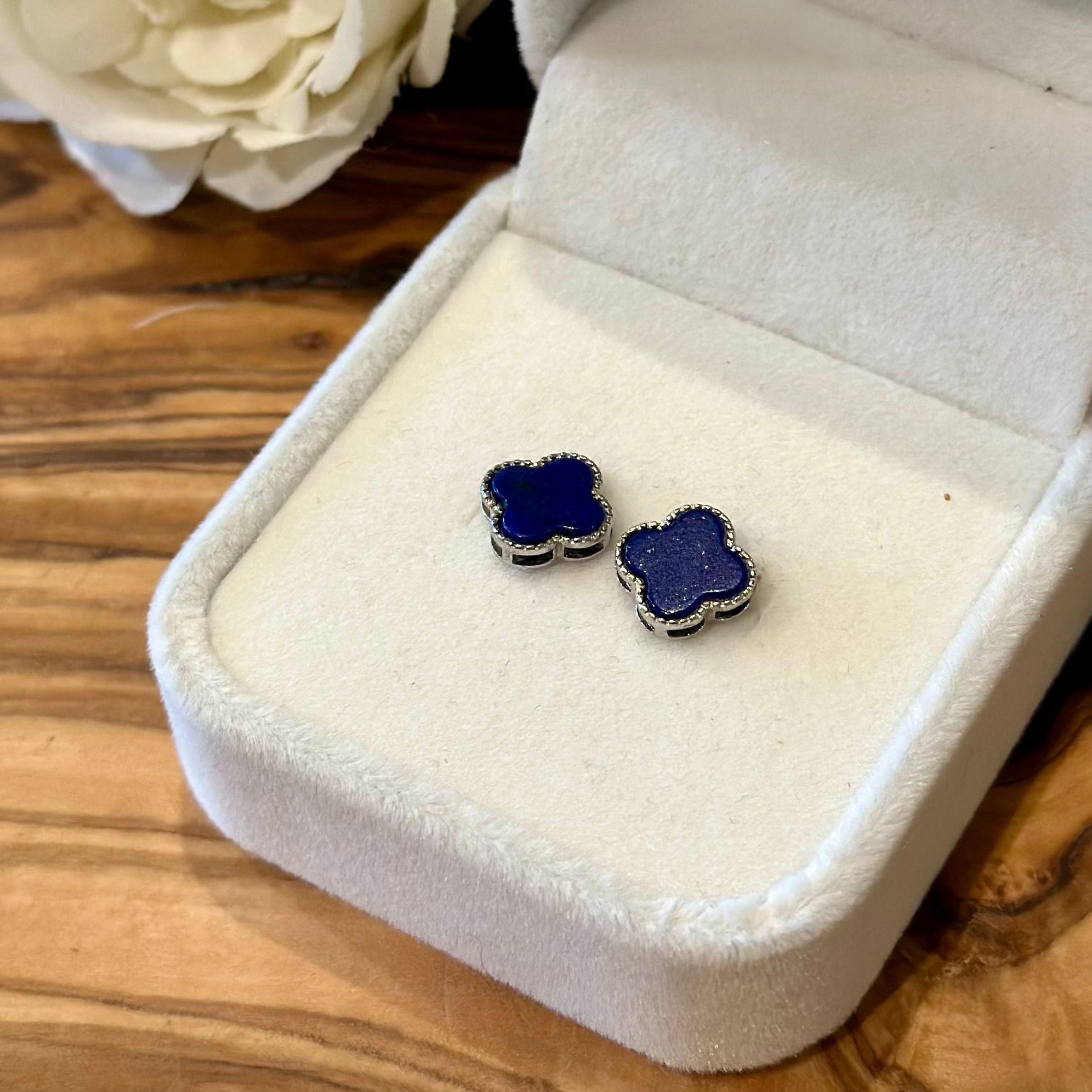 Lapis Lazuli Clover Stud Earrings