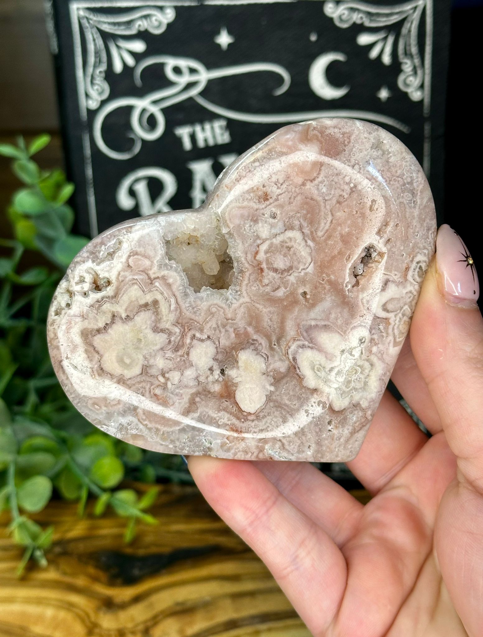 Pink Amethyst & Flower Agate Druzy Heart