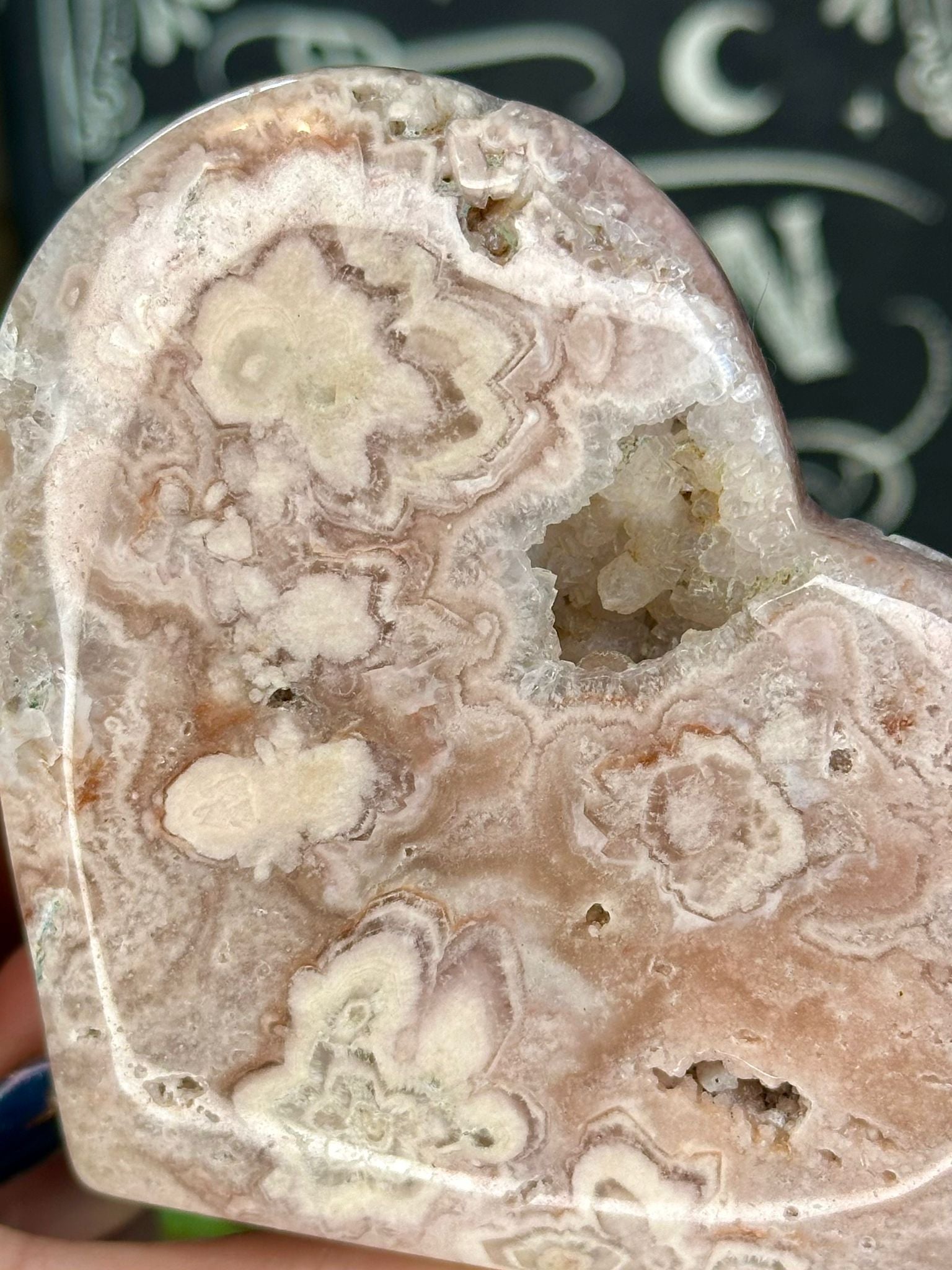 Pink Amethyst & Flower Agate Druzy Heart