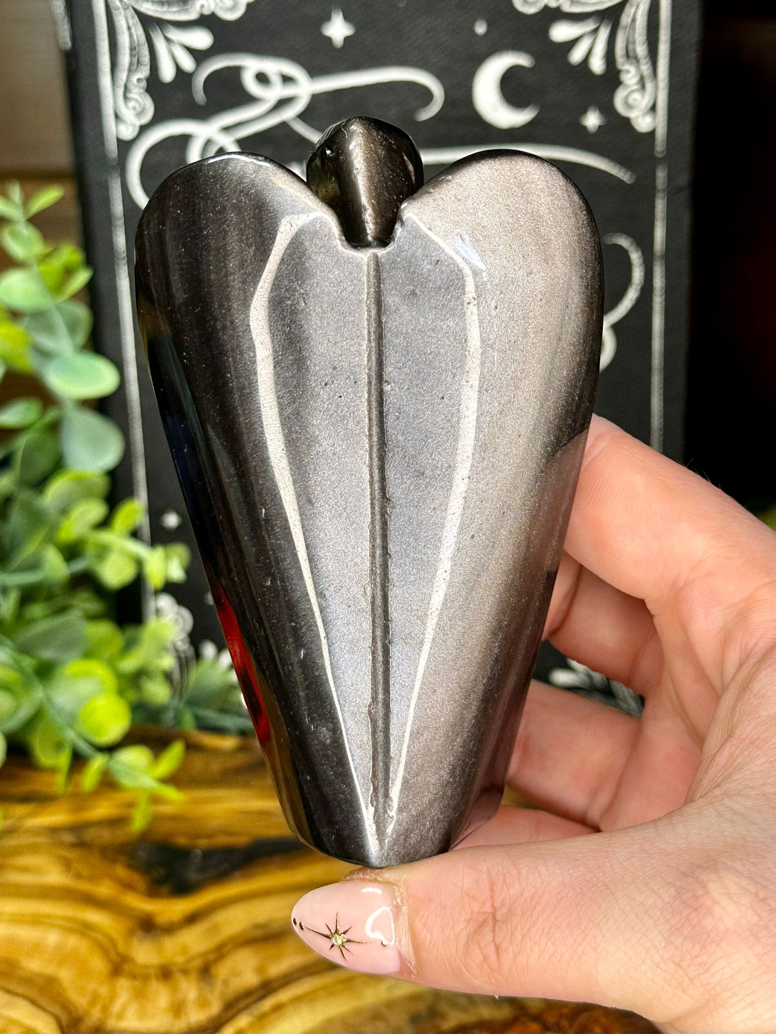 Large Silver Sheen Obsidian Angel