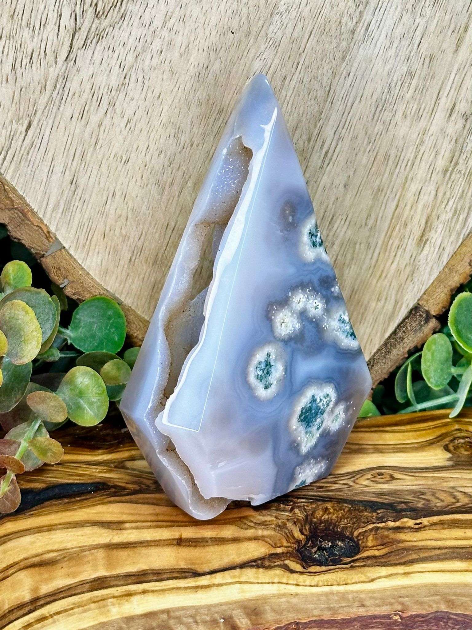 Blue Druzy Moss Agate Teardrop