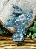 Large Moss Agate Eagle with Druzy & Pink Inclusions