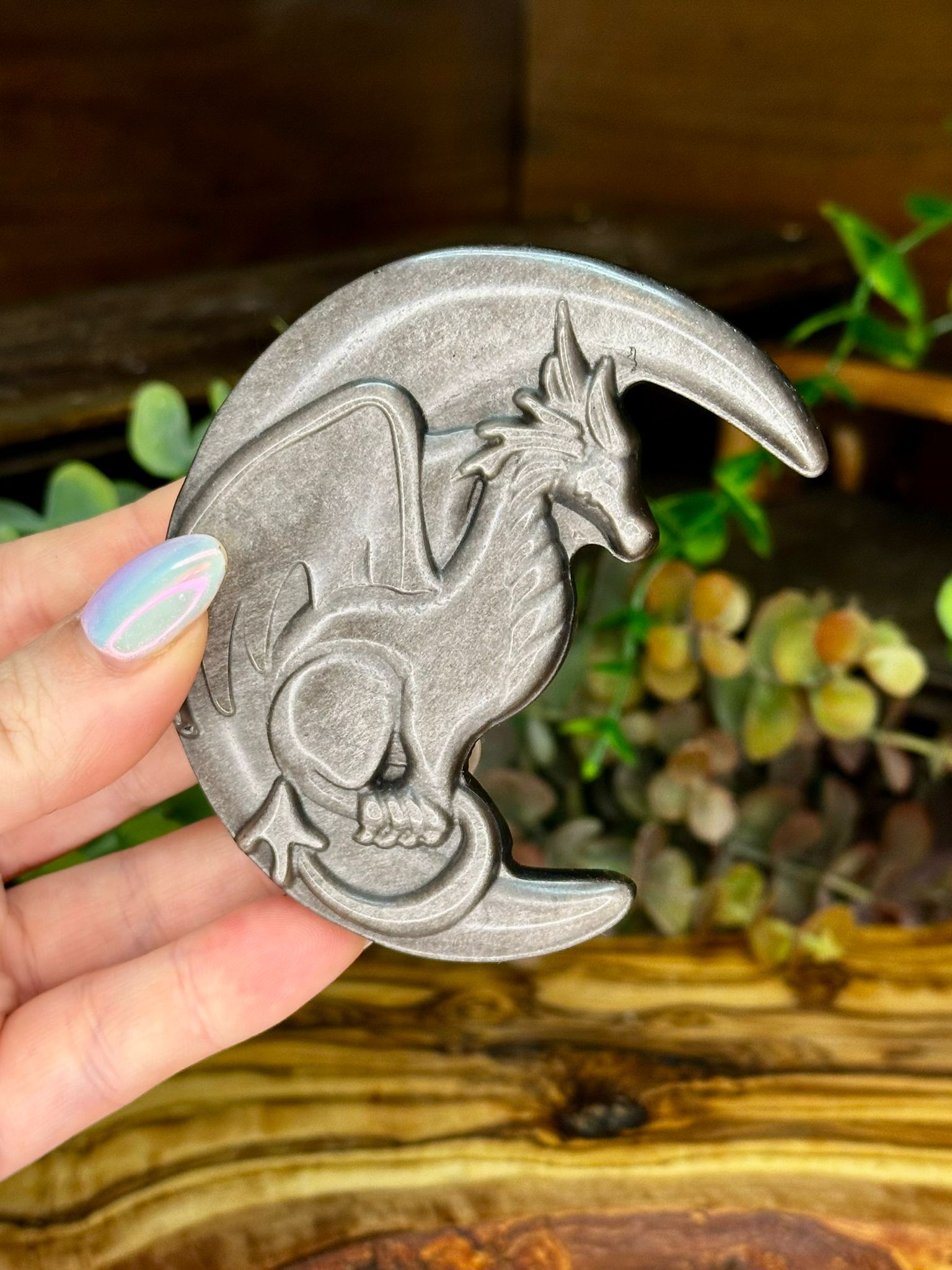 Silver Sheen Obsidian Moon Carving - Choose Your Carving