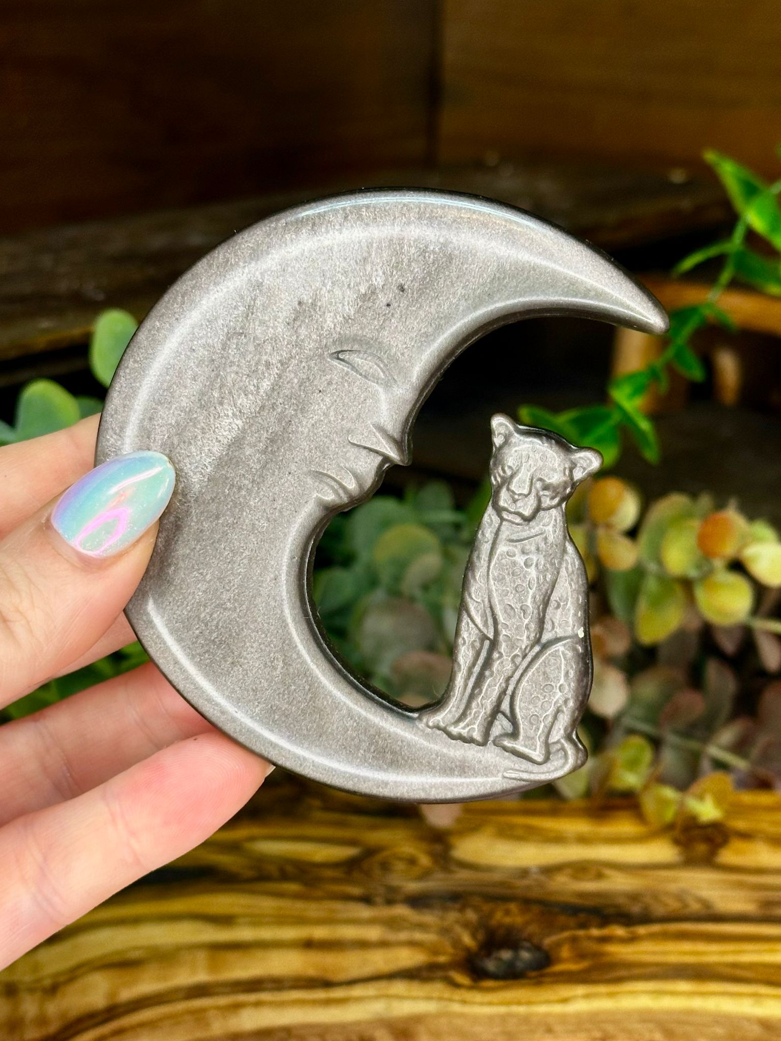 Silver Sheen Obsidian Moon Carving - Choose Your Carving