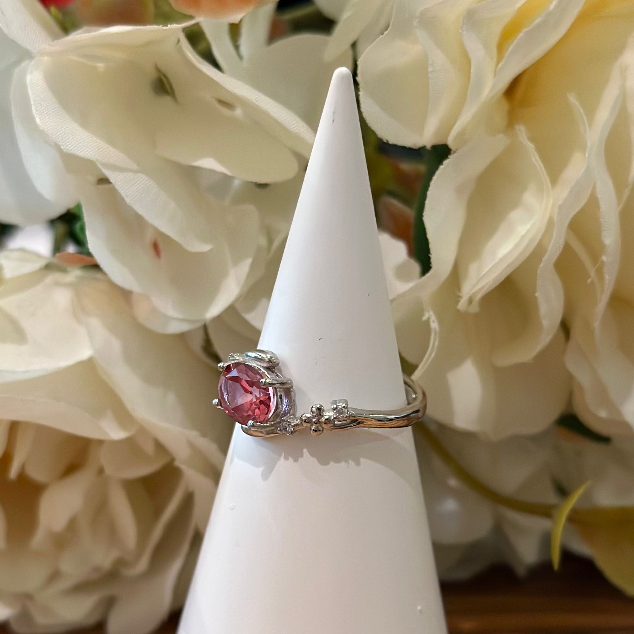 Pink Topaz Ring – Twisted Accent Setting